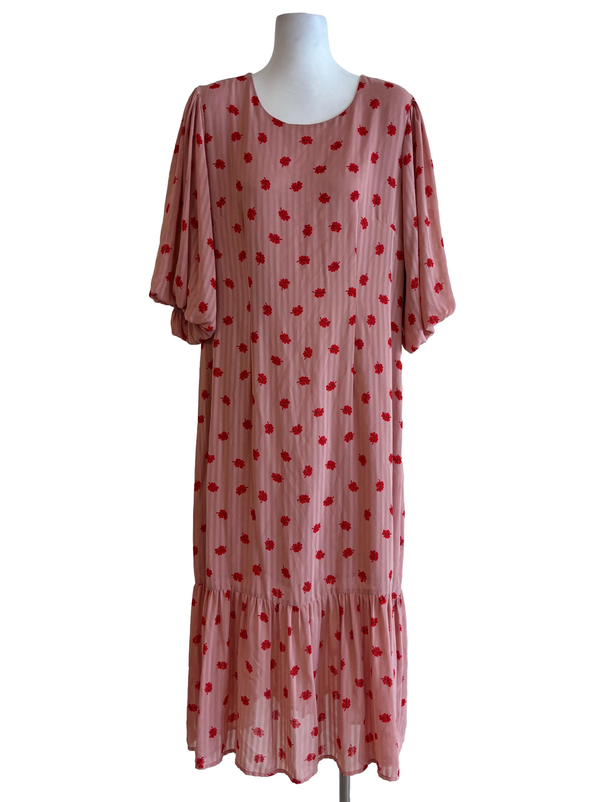 Salmon Pink Red Floral Dropwaist Dress