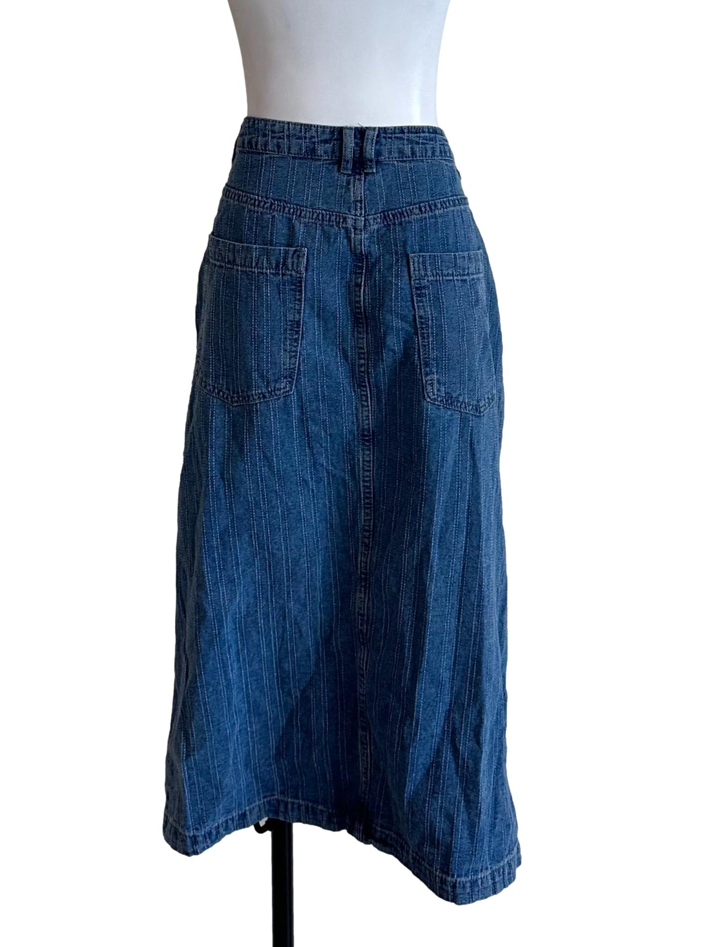 Indigo Blue Denim Textured Slit Skirt