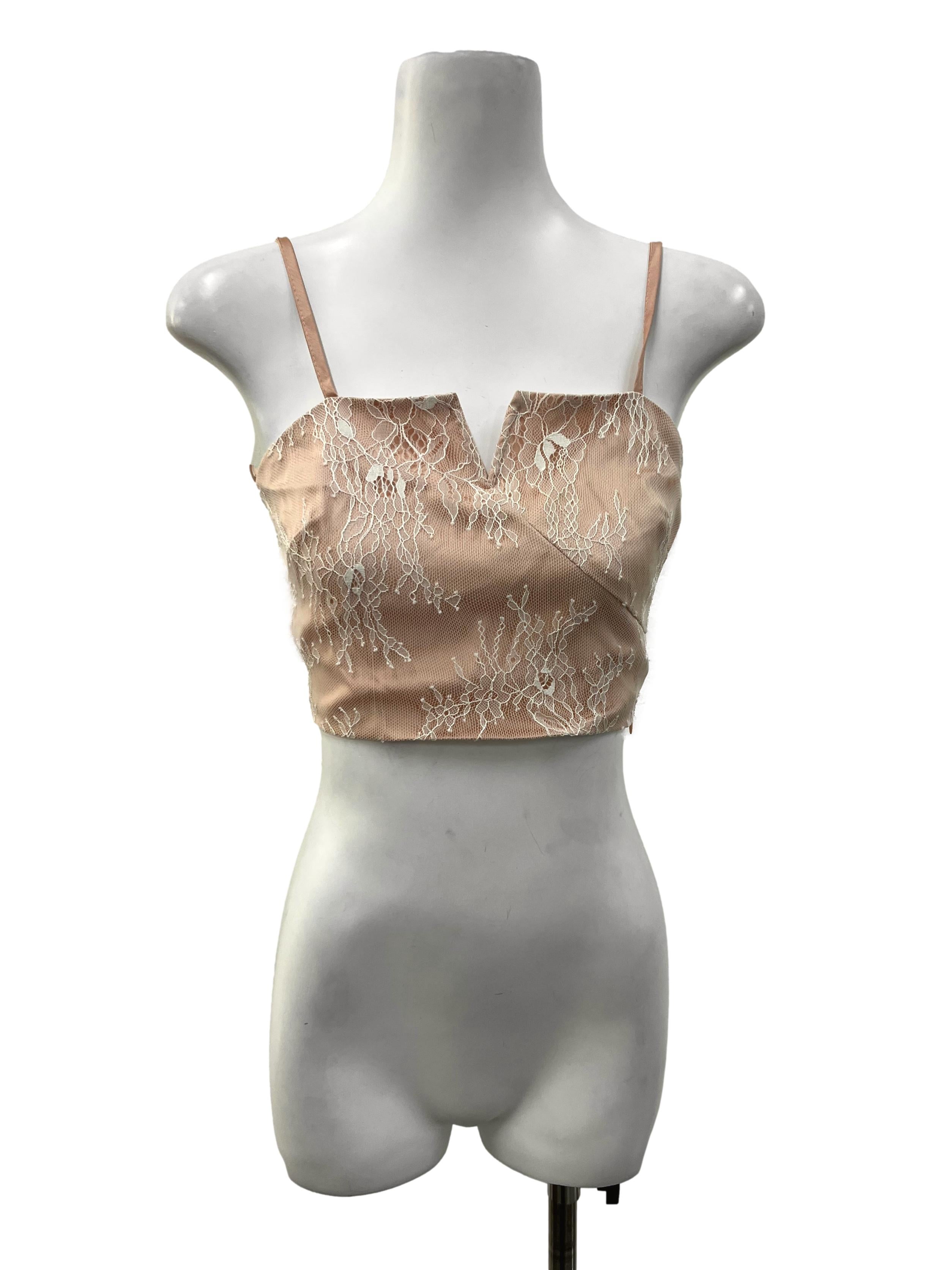 Pink White Laced Crop Top