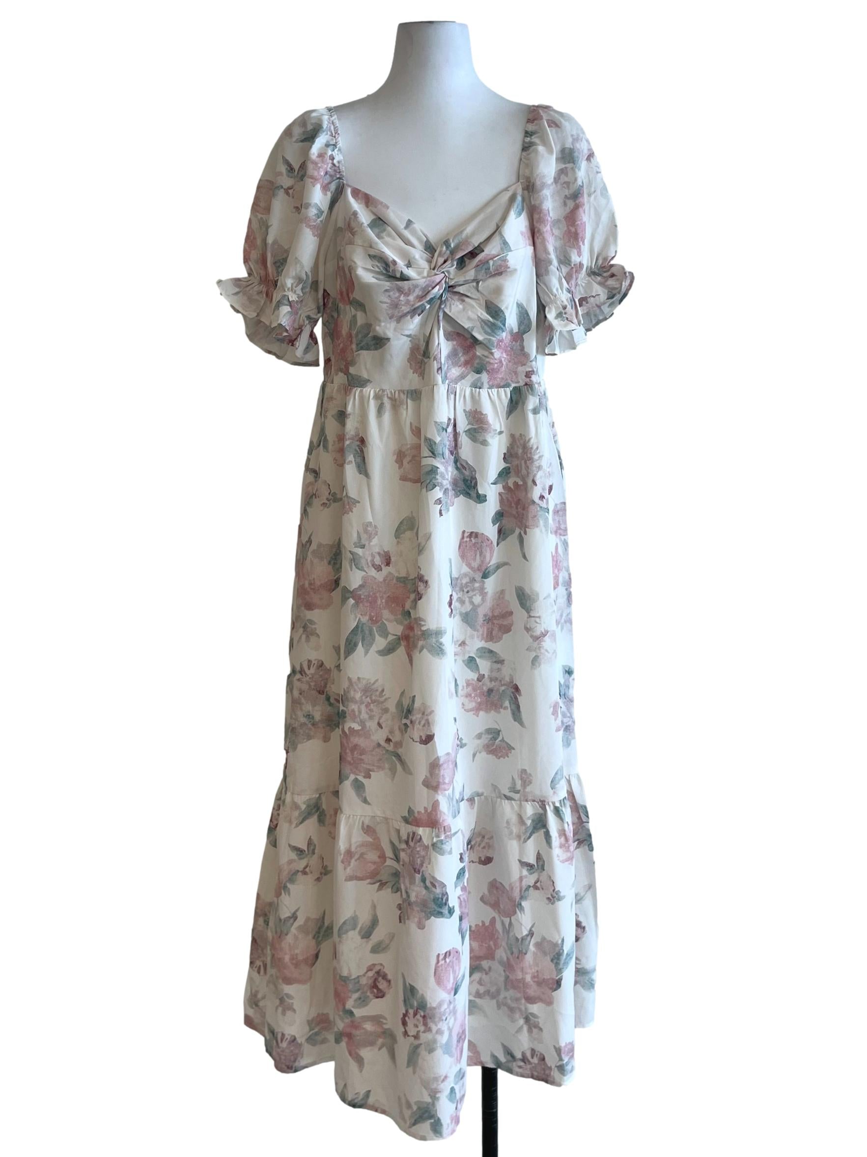 White Floral Empire Dress