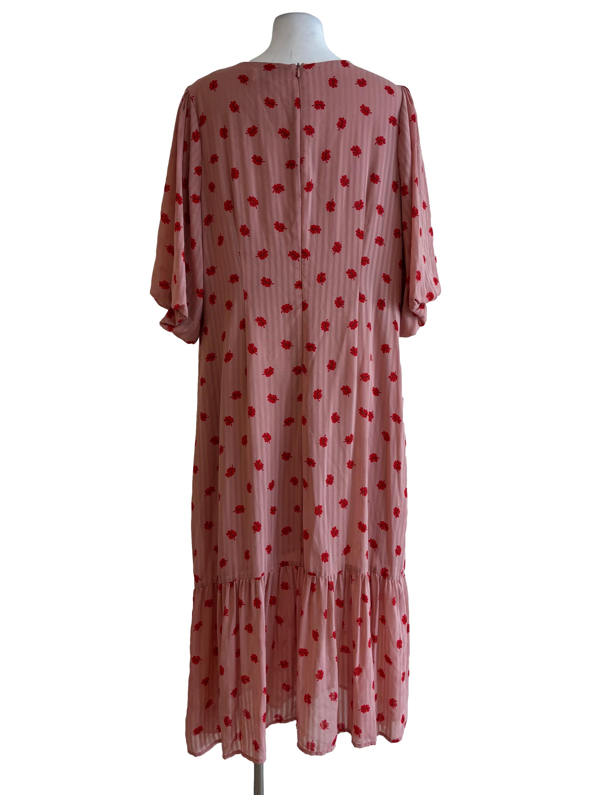 Salmon Pink Red Floral Dropwaist Dress