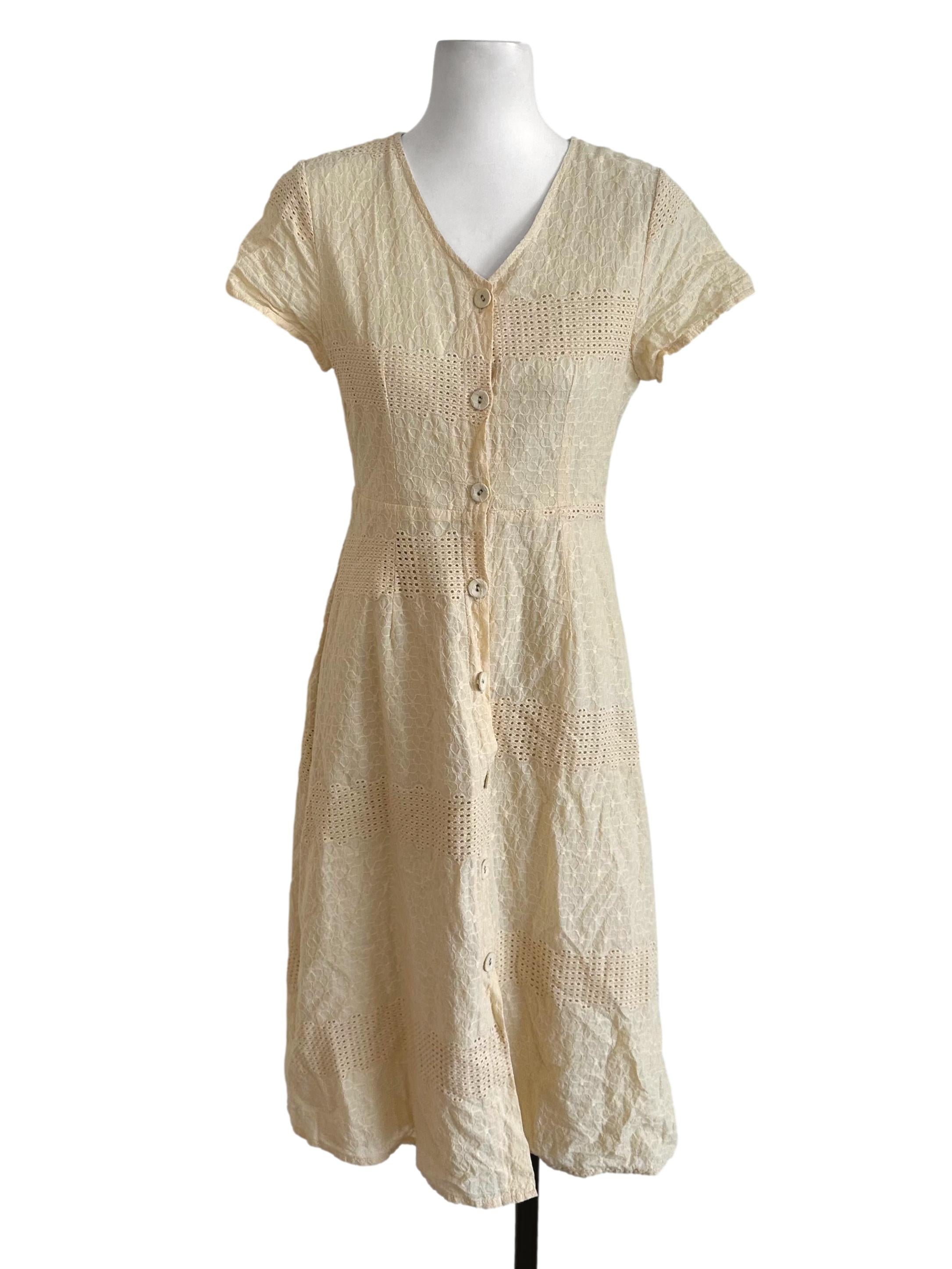 Butter Yellow Eyelet Embroidery Dress