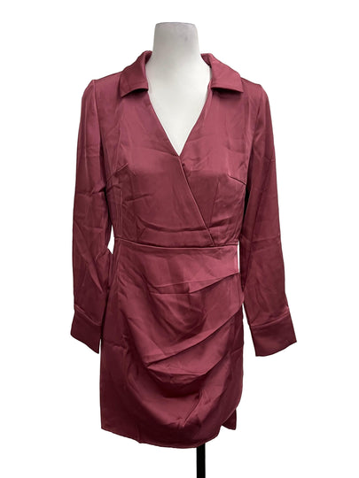 Grape Purple Collared Long Sleeve Silk Dress