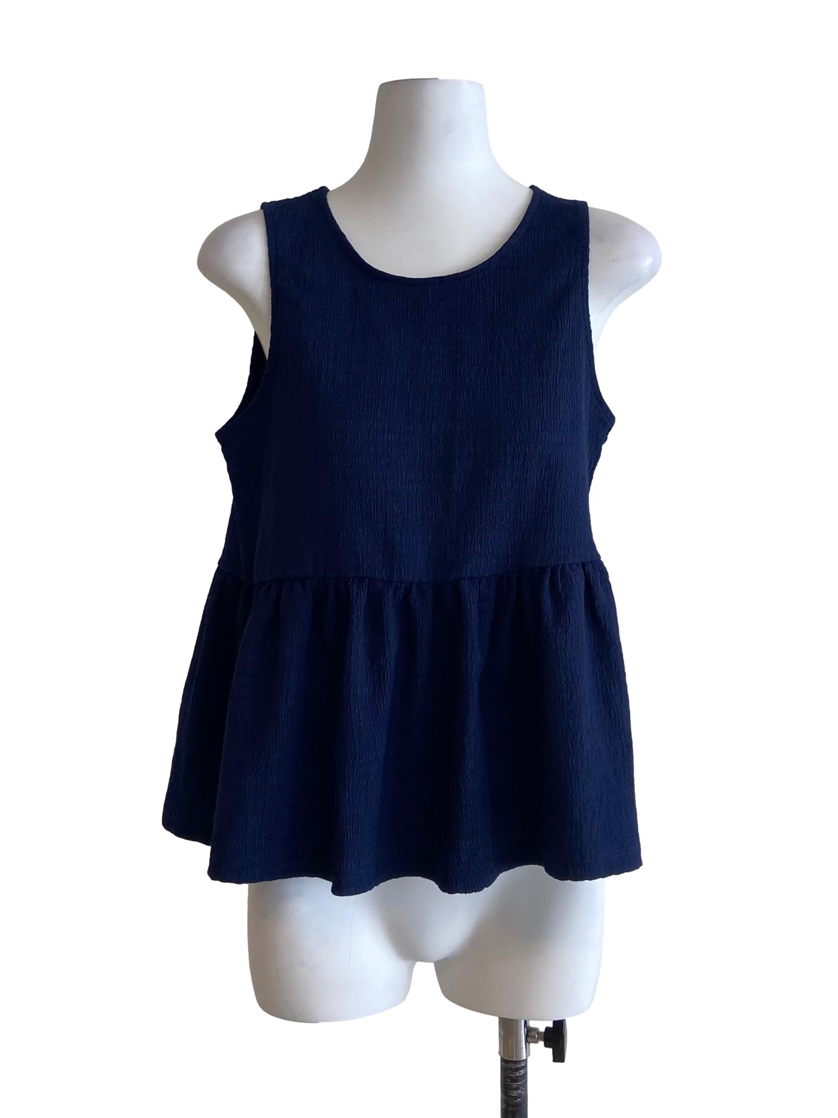 Navy Blue Sleeveless Peplum Top