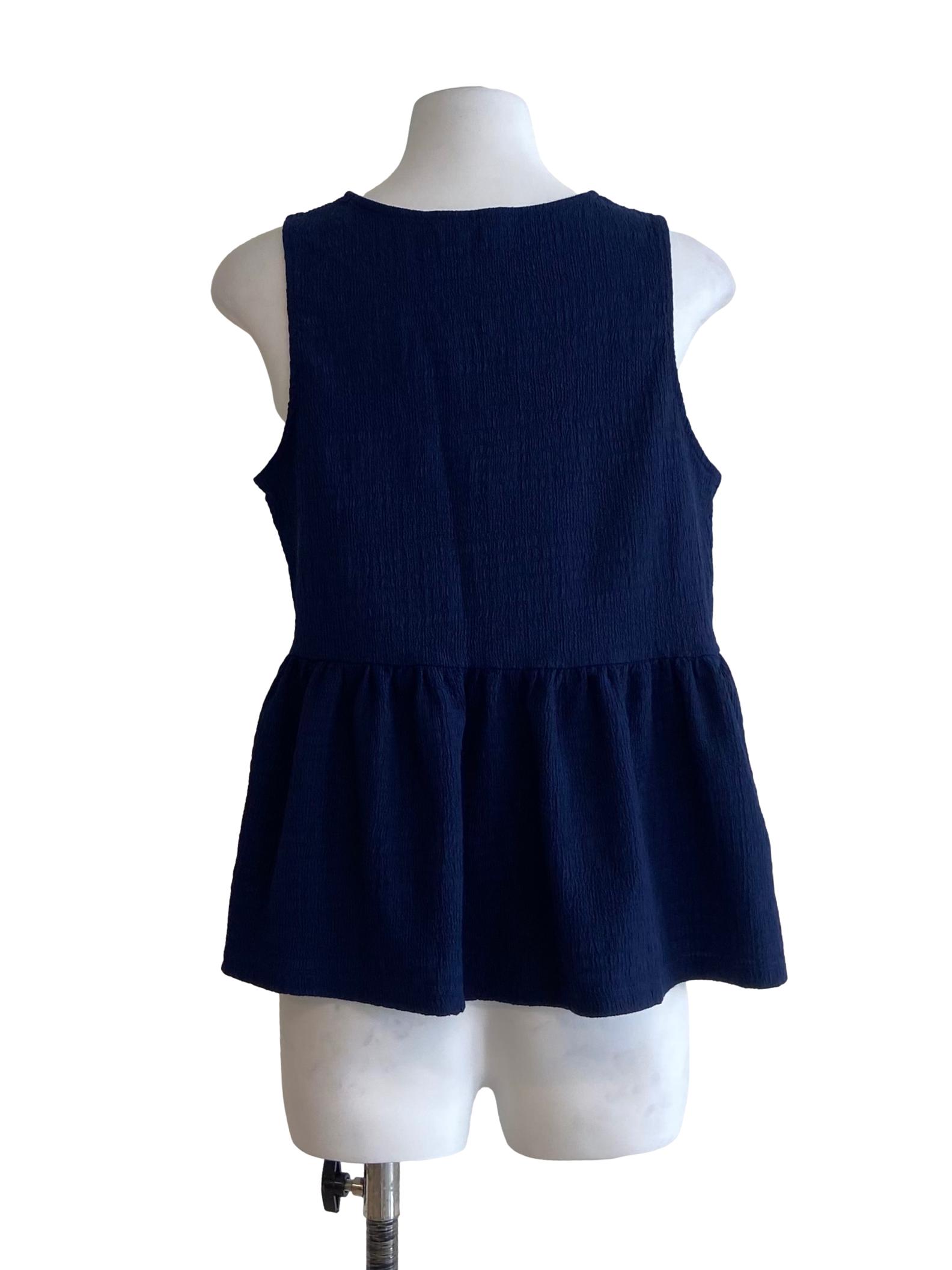 Navy Blue Sleeveless Peplum Top