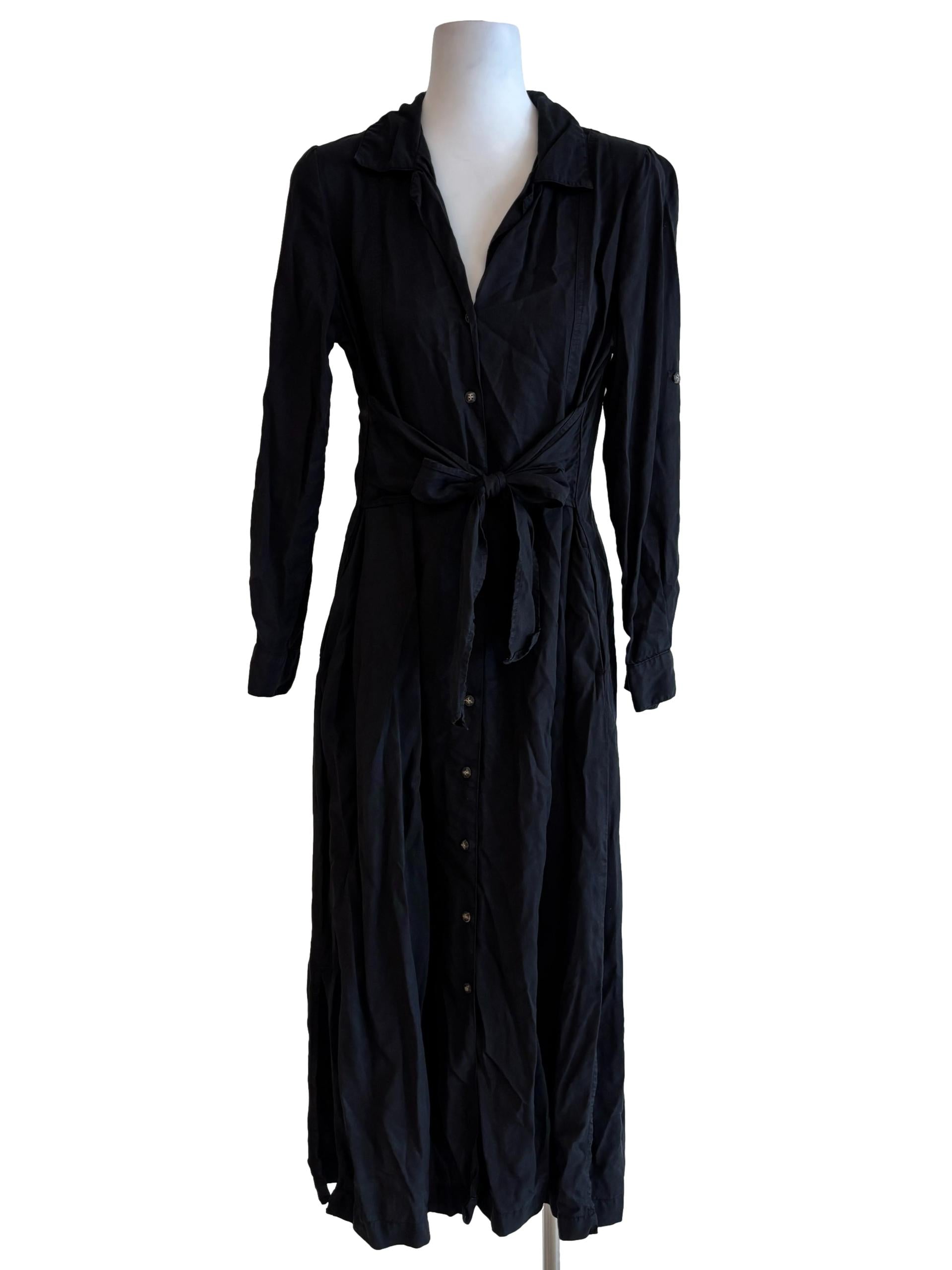 Jet Black Buttoned Shirt Dress