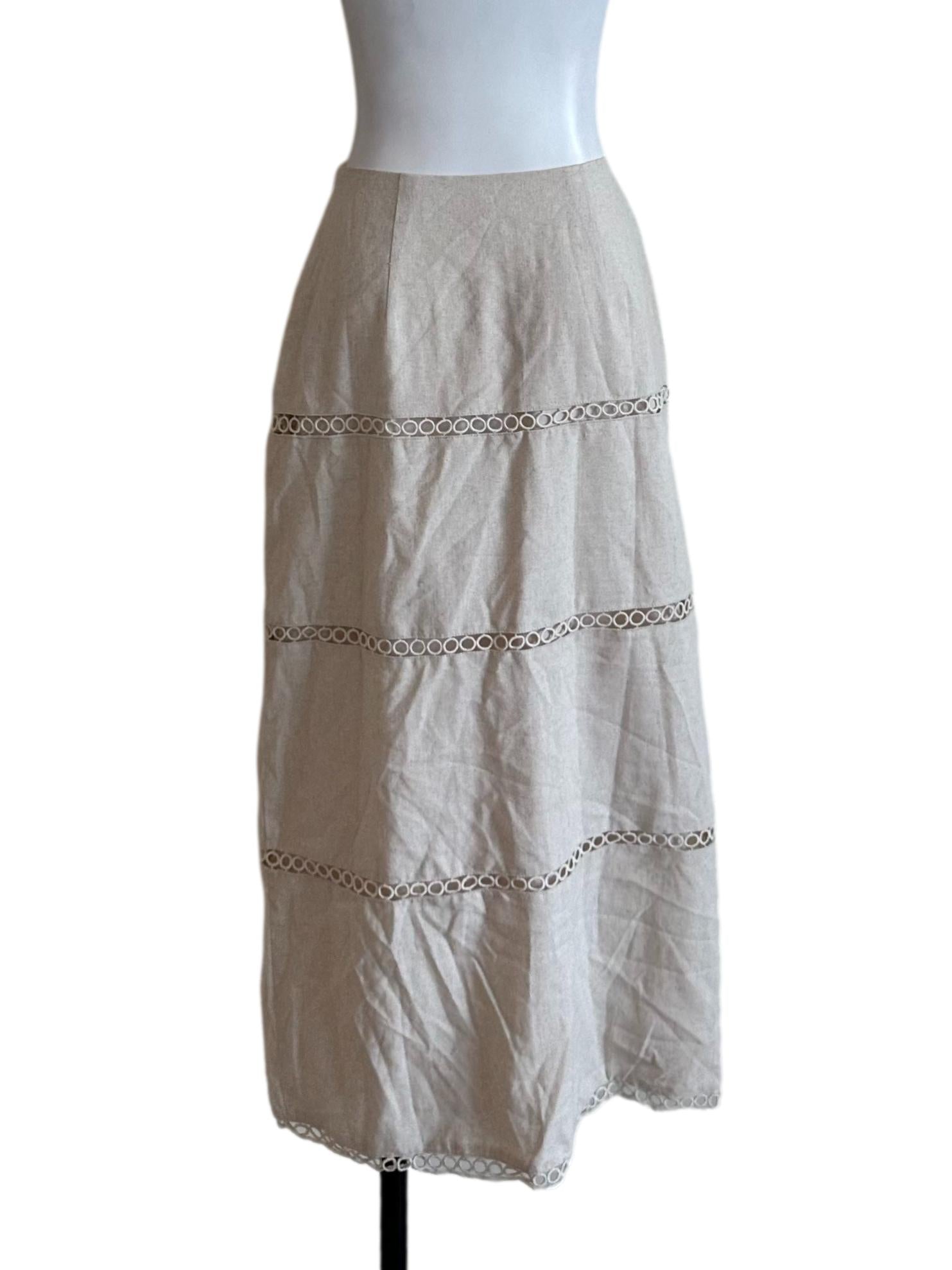 Sand Beige Emrboidery Tiered Slit Skirt