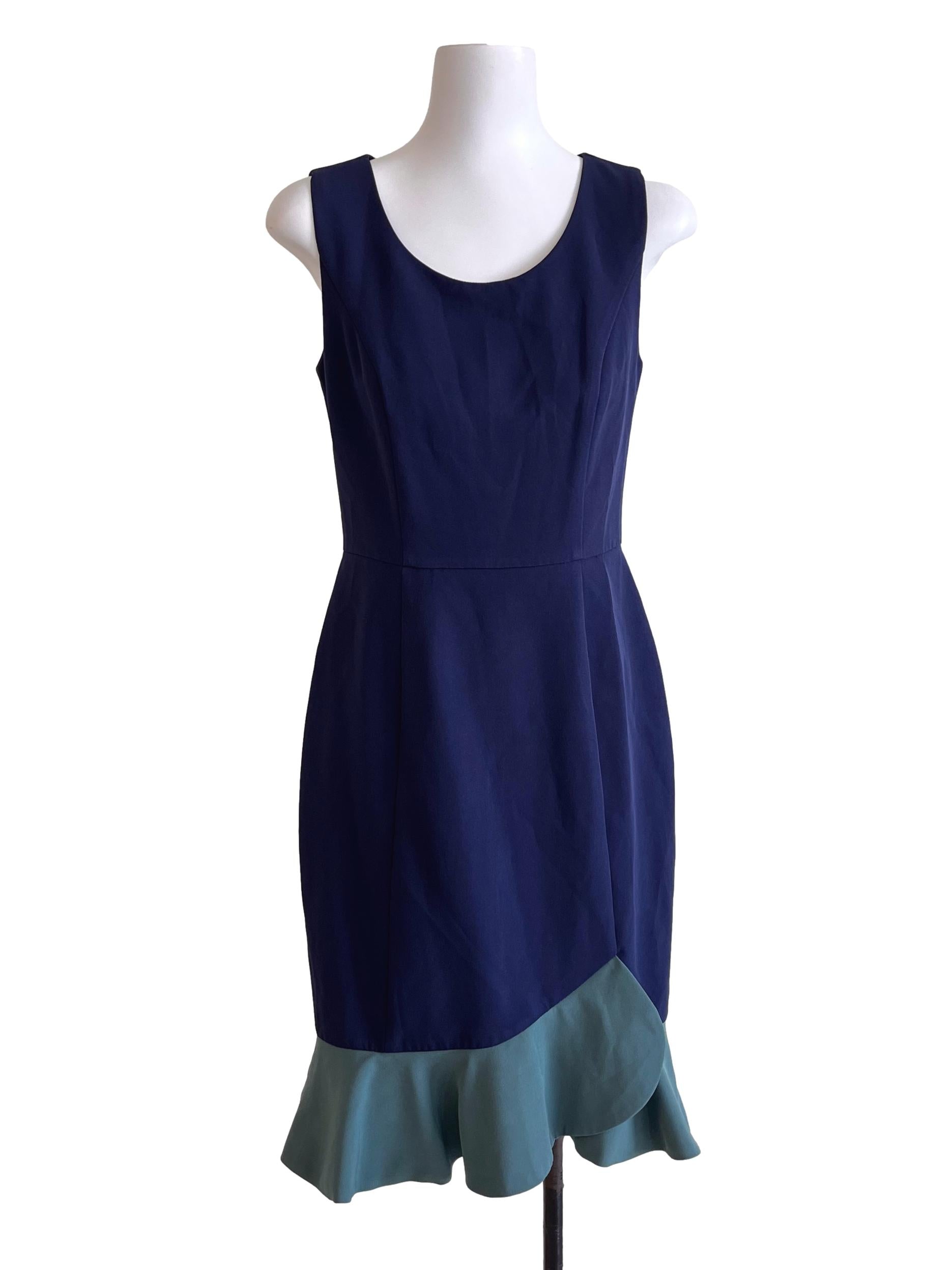 Navy Blue Colorblock Scoop Neck Dress