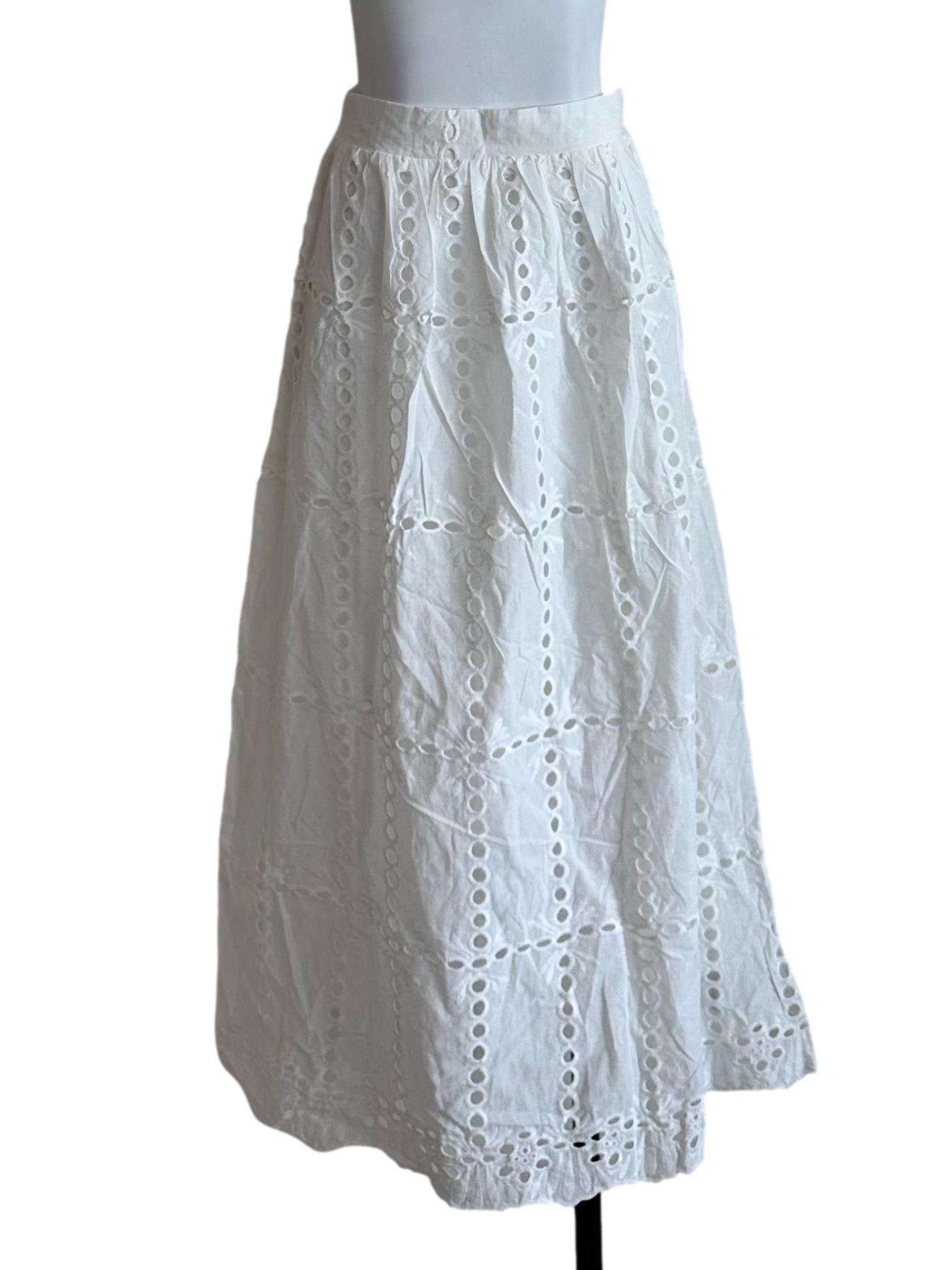 Pearl White Eyelet Embroidery A Line Skirt