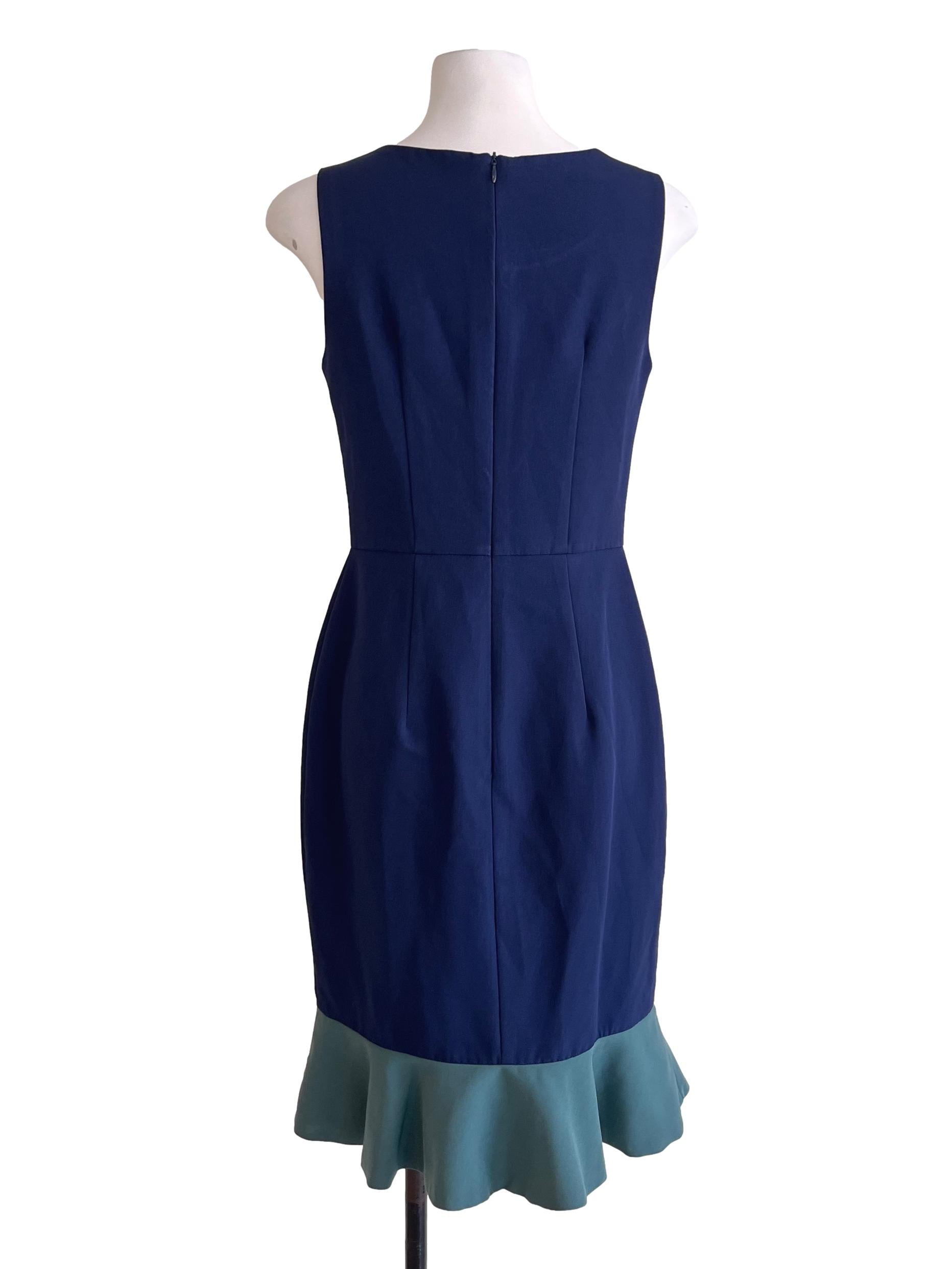 Navy Blue Colorblock Scoop Neck Dress