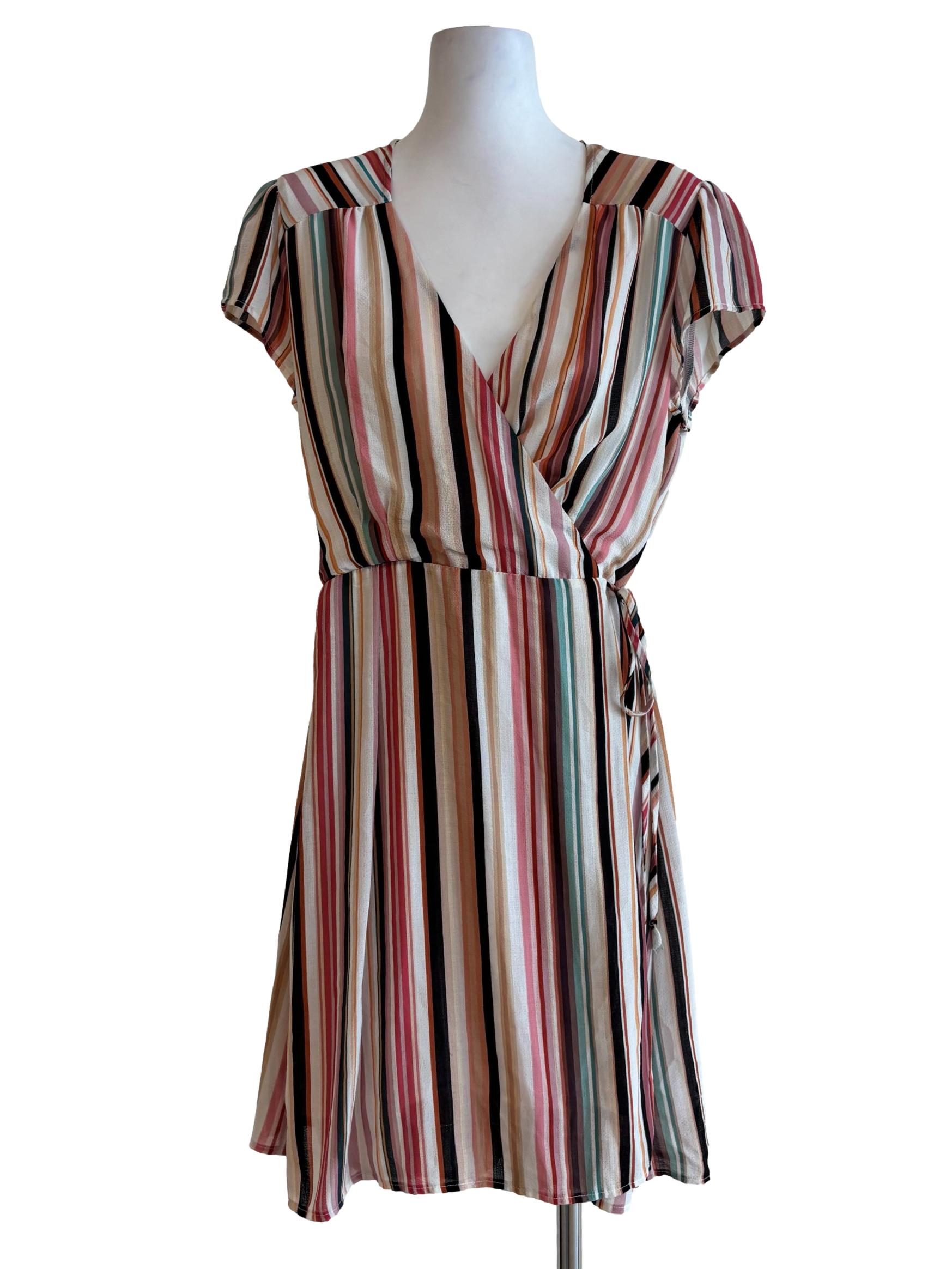 Multicolour Striped Wrap Dress