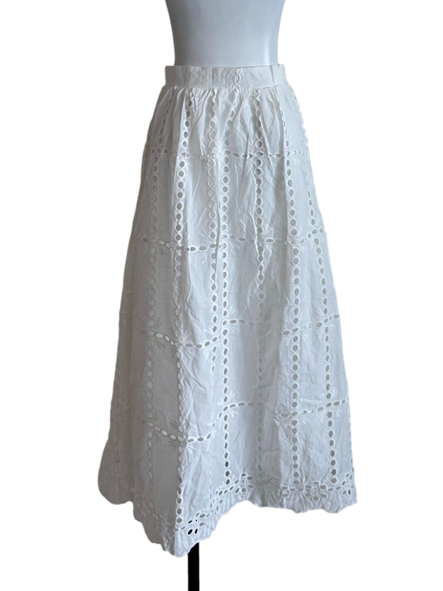 Pearl White Eyelet Embroidery A Line Skirt