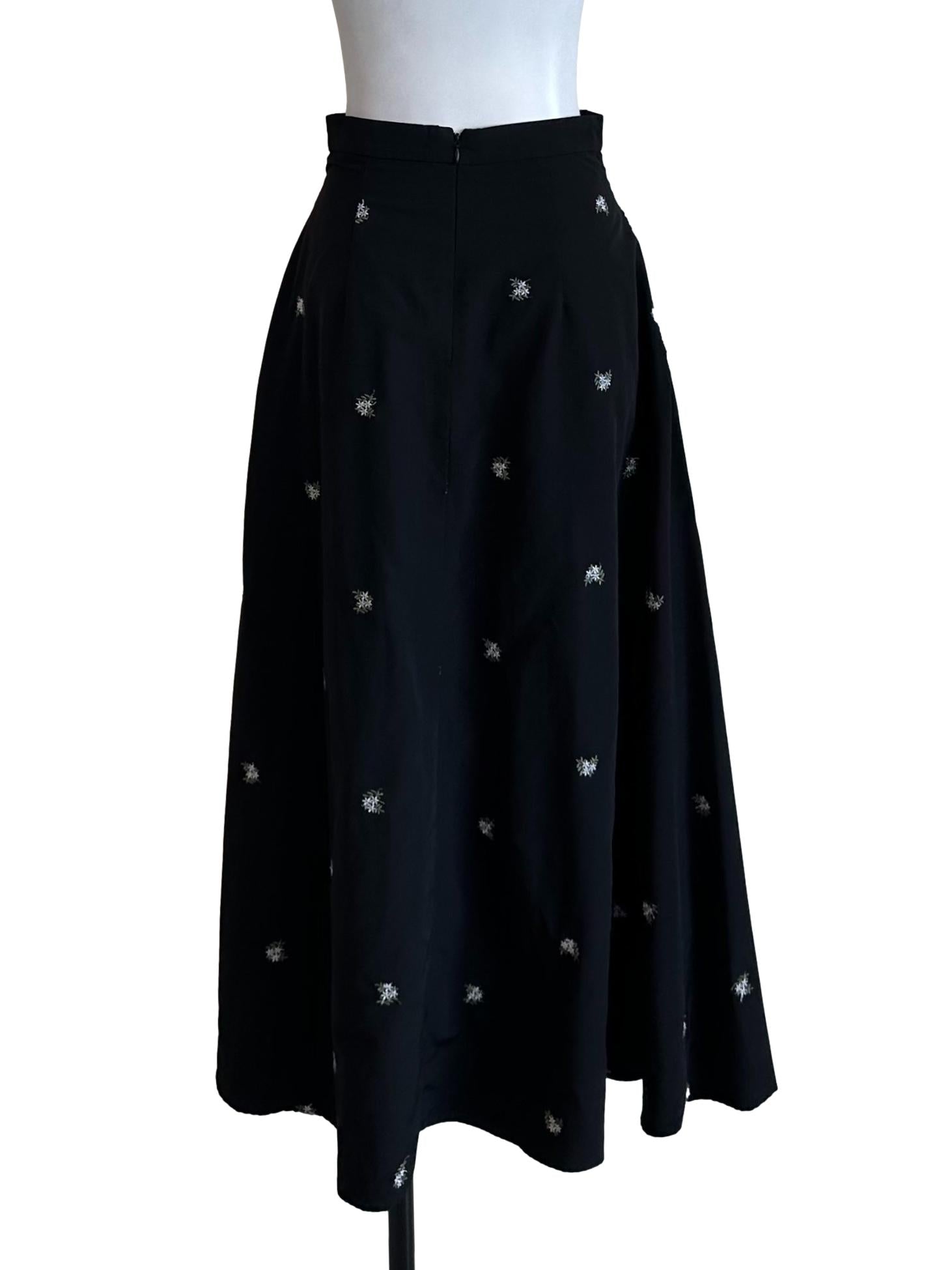 Raven Black Floral Embroidery Side Ruched Skirt