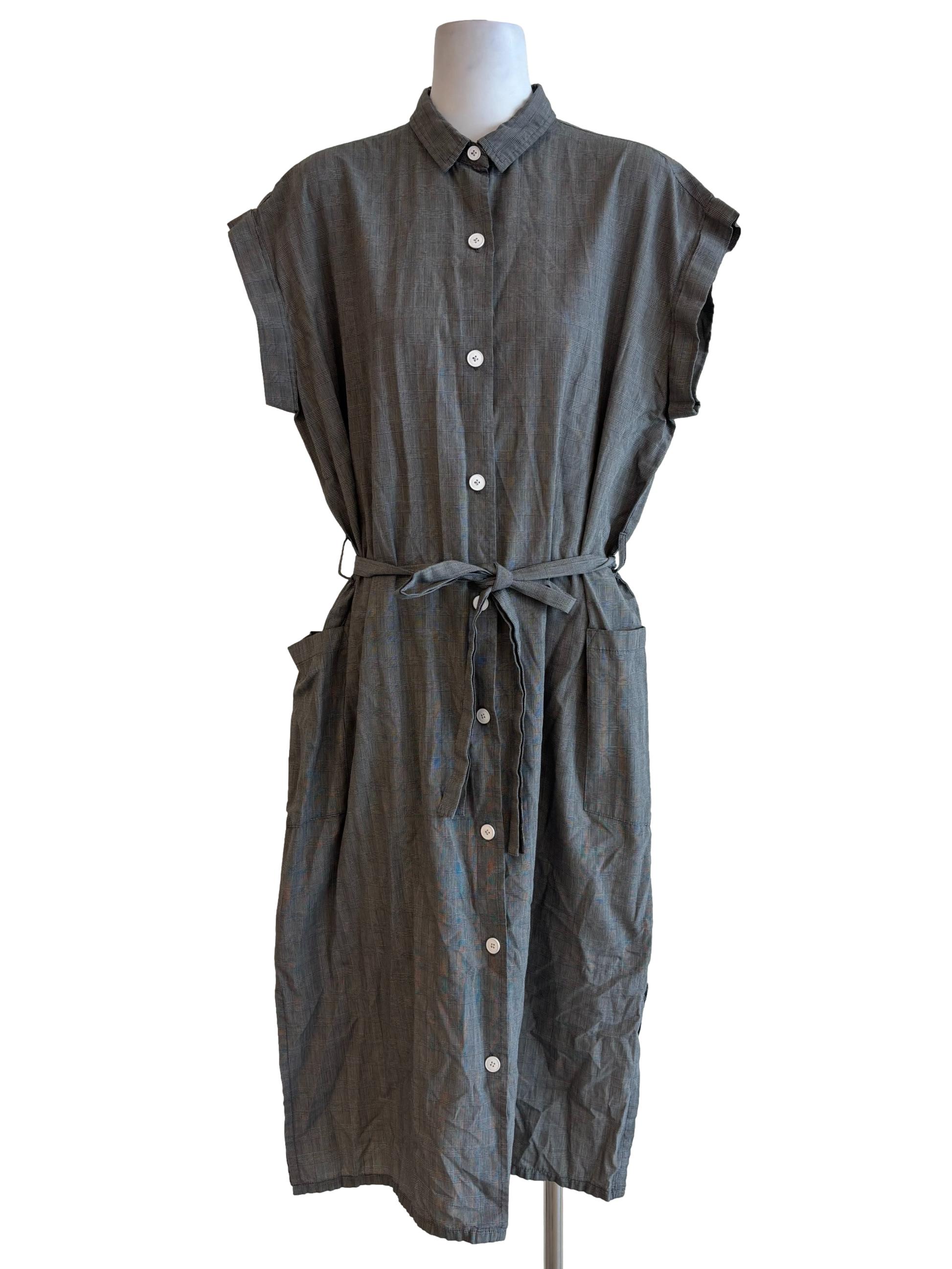 Grey Buttoned Sleeveless Dress