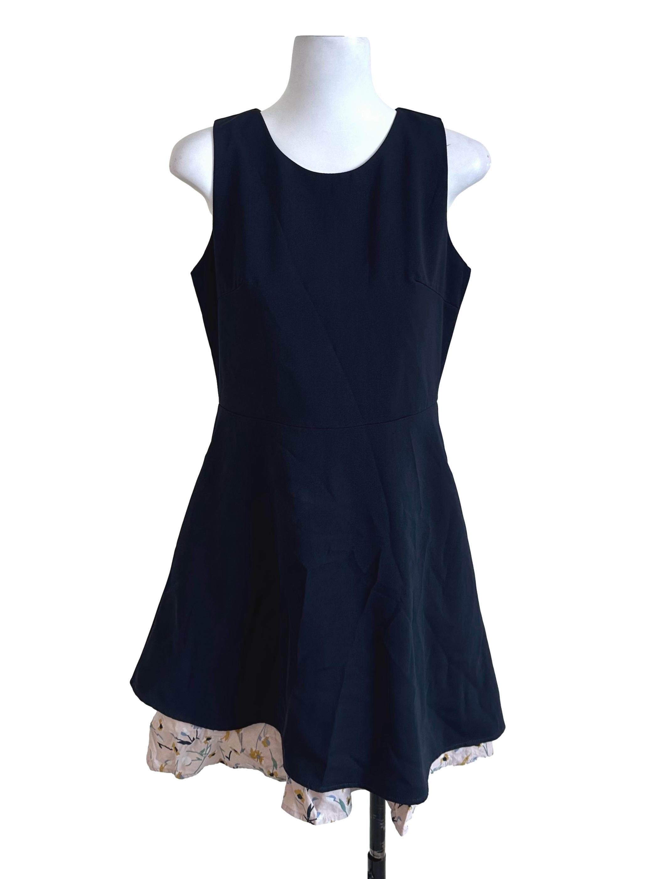 Navy Blue Floral Border Dress