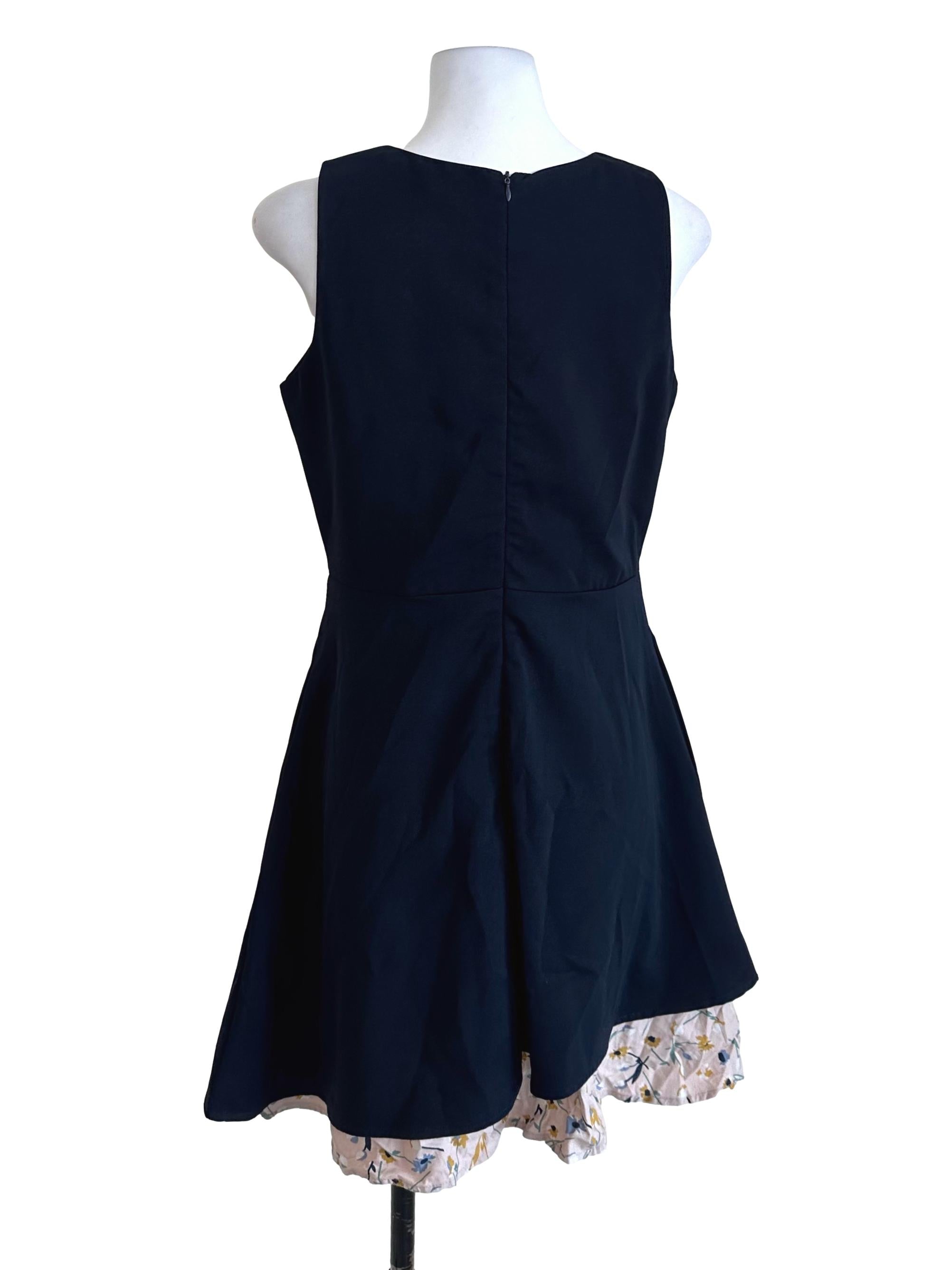 Navy Blue Floral Border Dress
