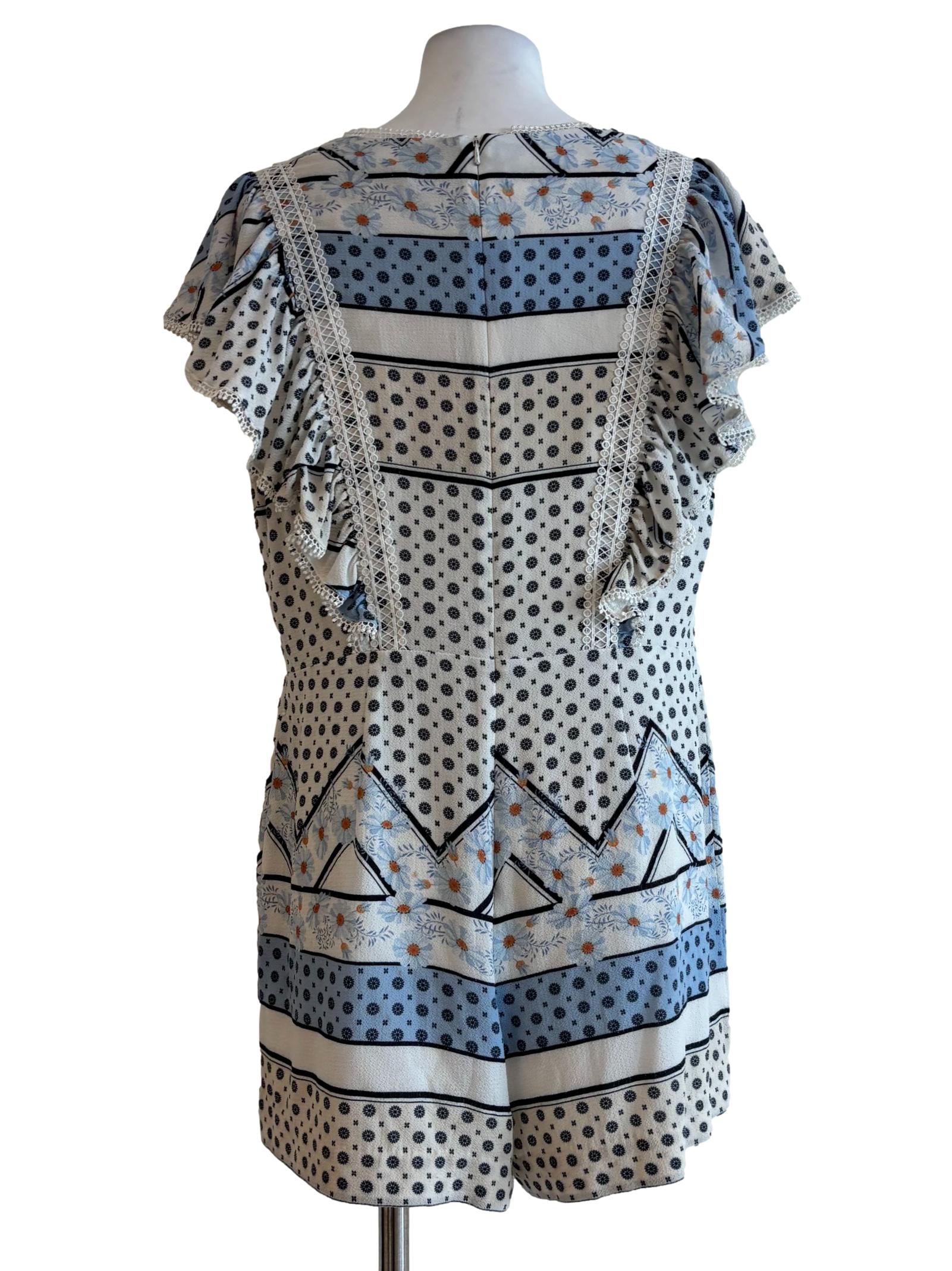 Powder White Printed Ruffle Rompers