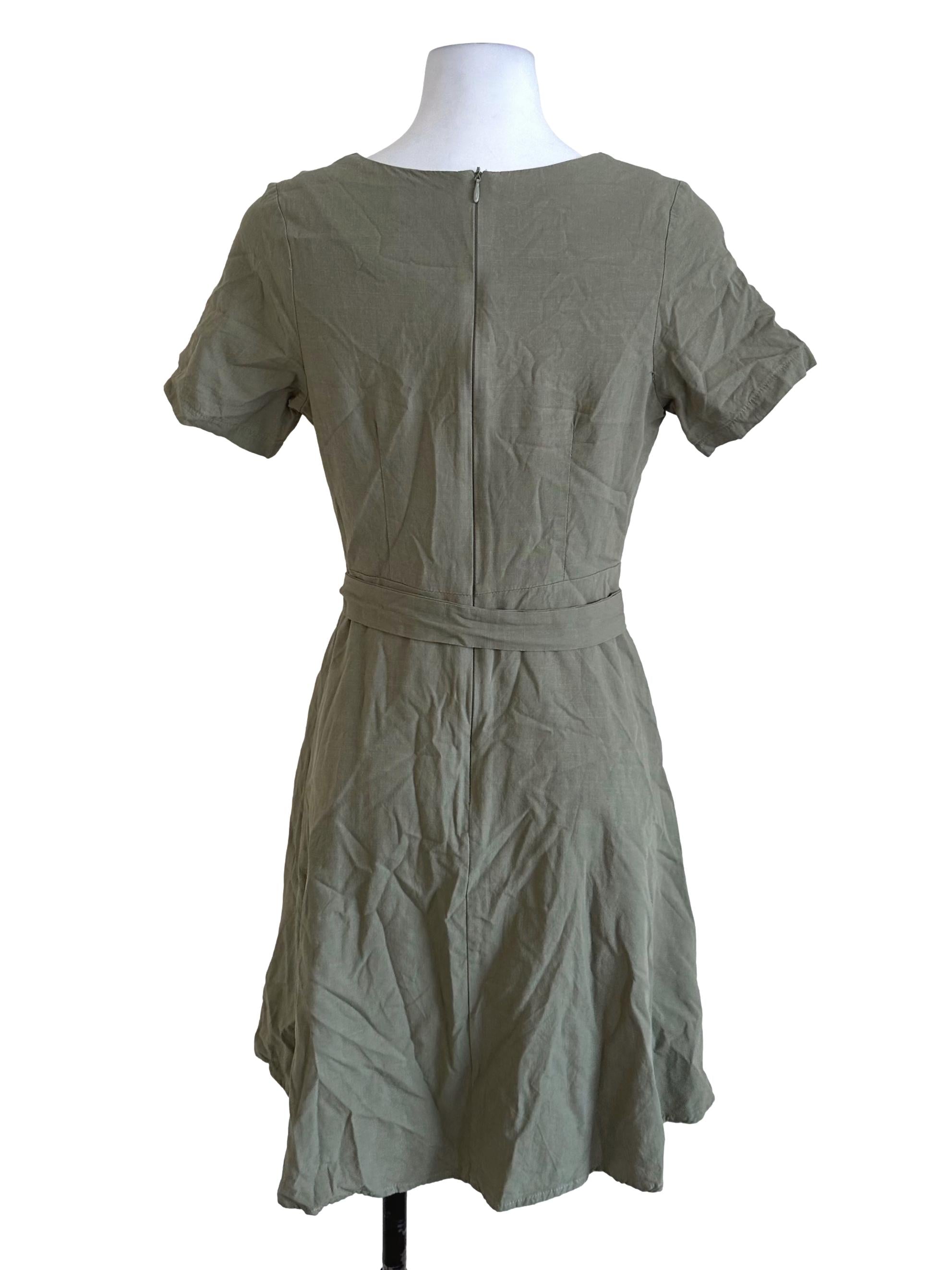 Pickle Green Plain Button Dress