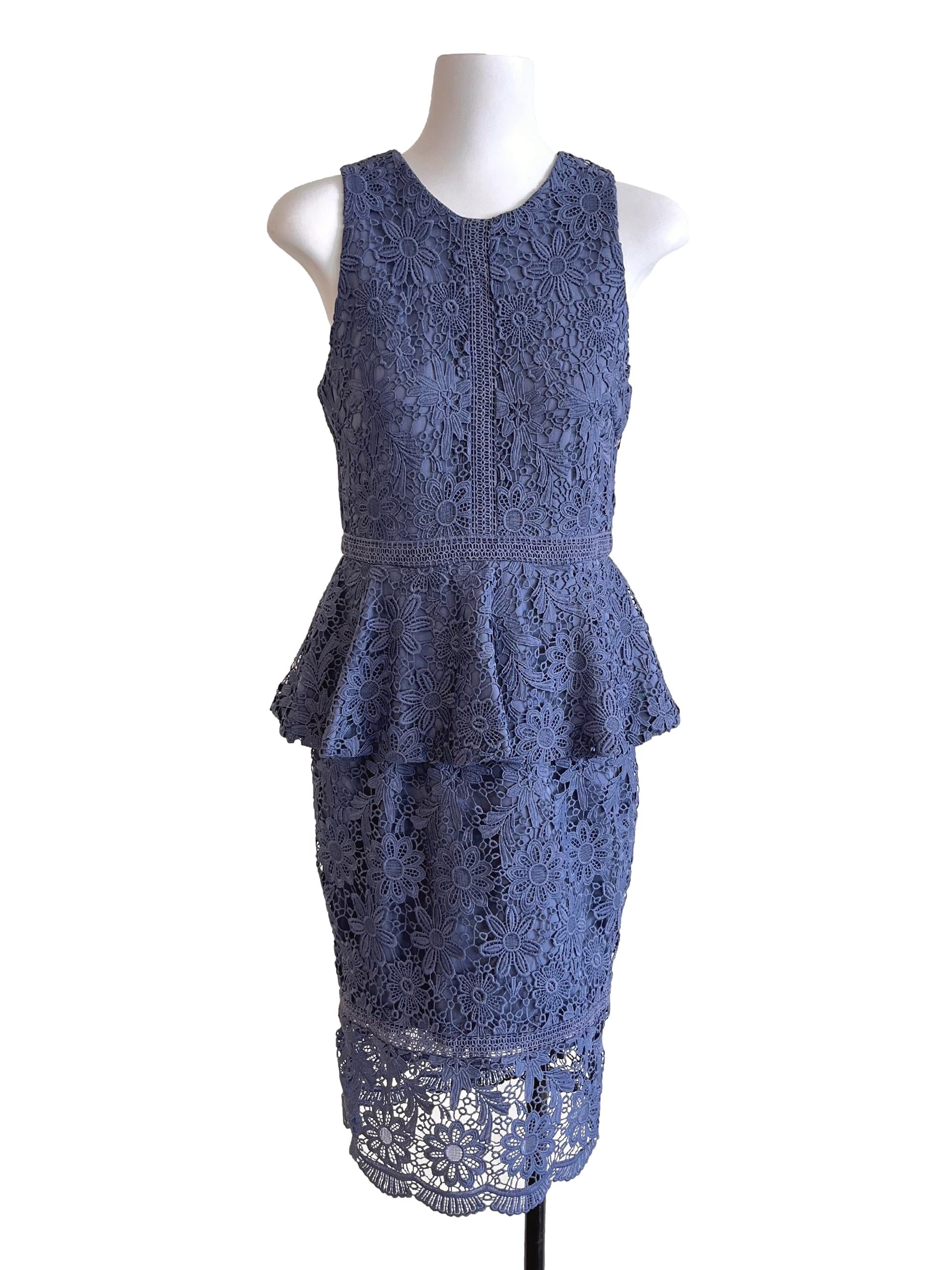 Slate Blue Slip Ruffle Lace Dress
