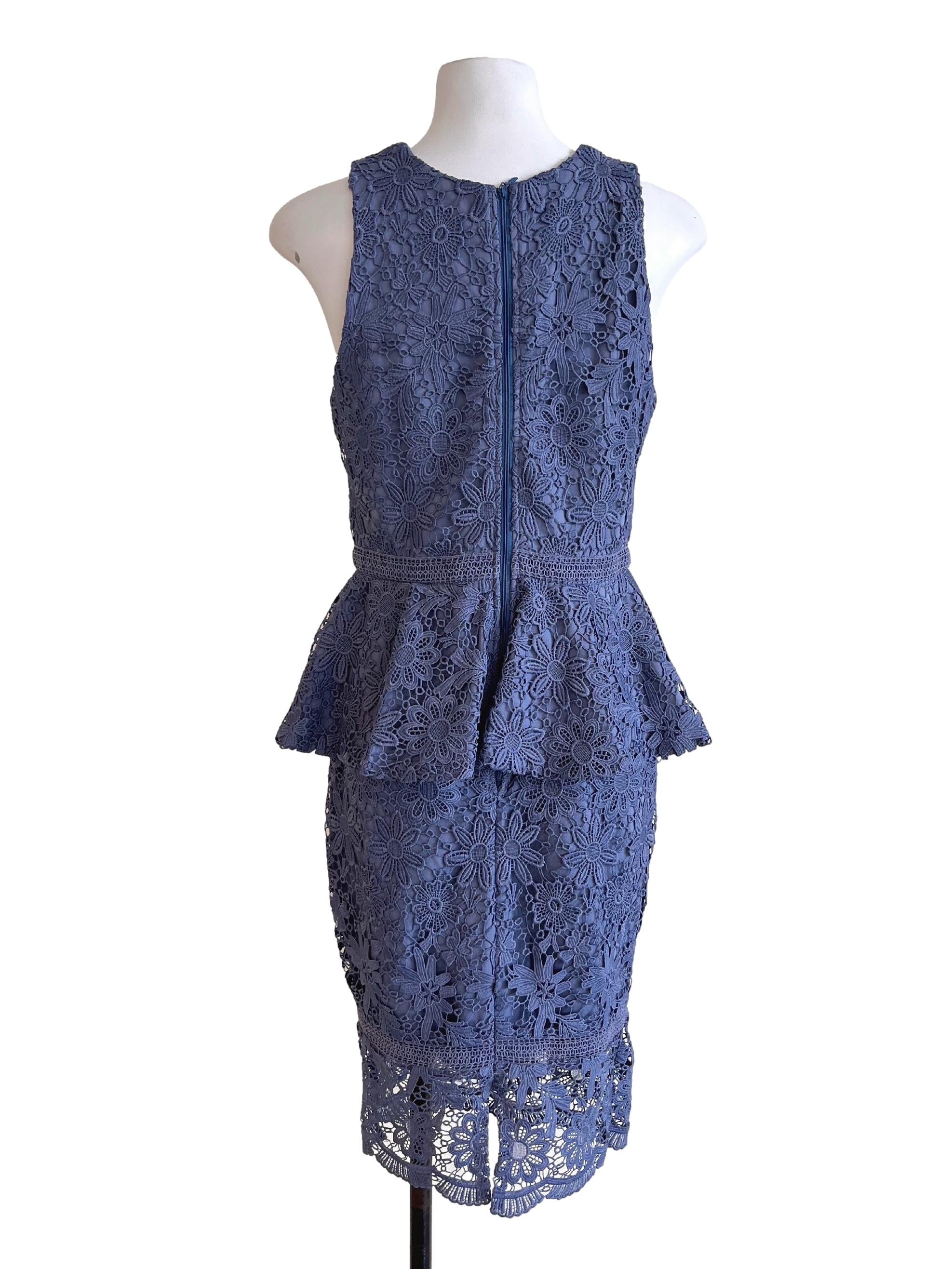 Slate Blue Slip Ruffle Lace Dress