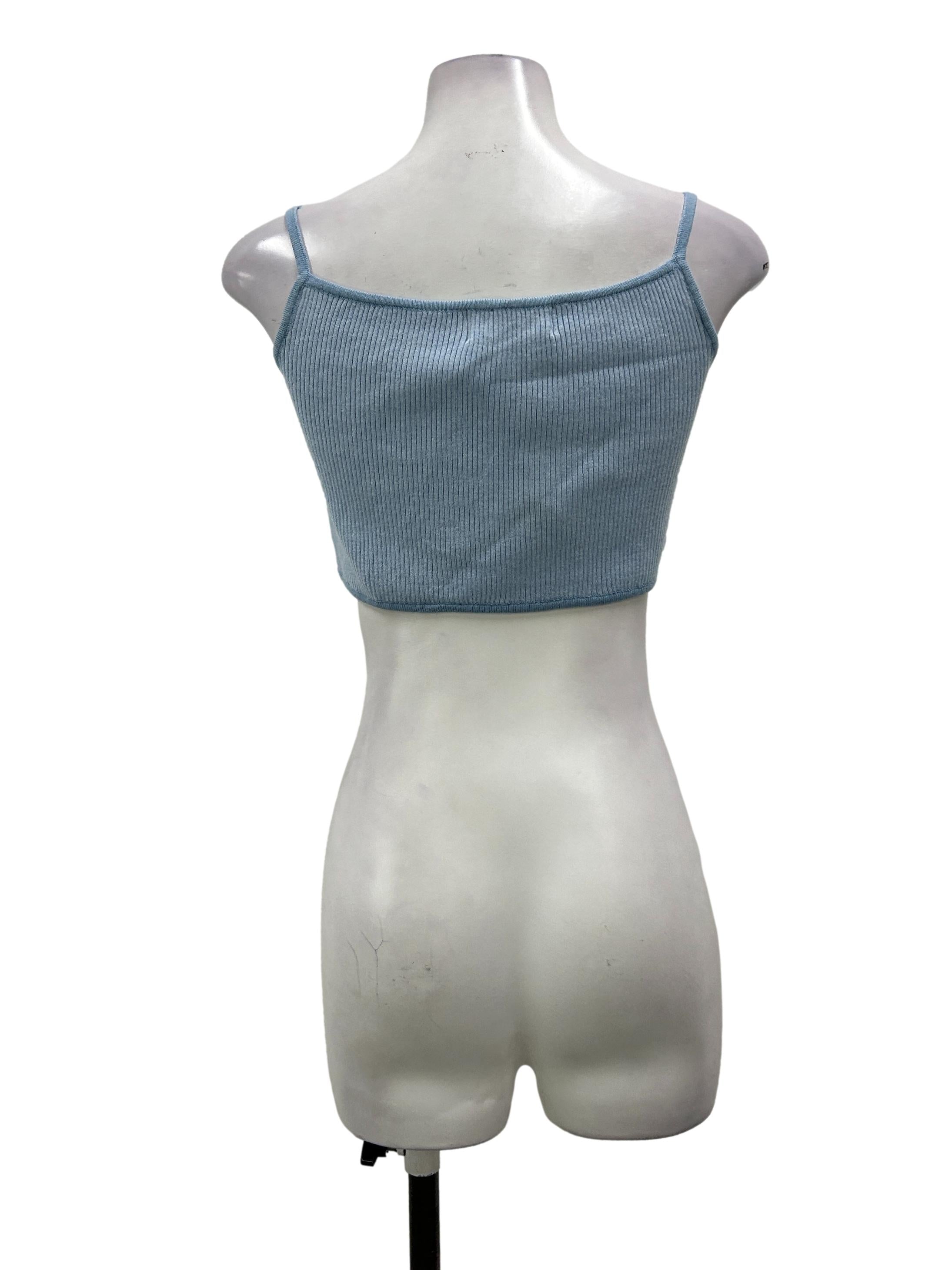 Baby Blue Cropped Ribbed Knit Camisole