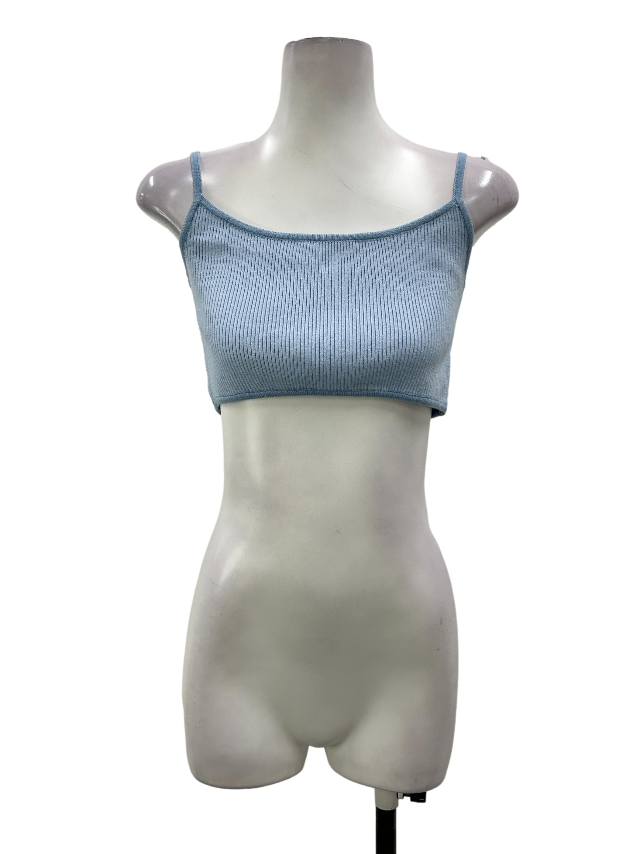 Baby Blue Cropped Ribbed Knit Camisole