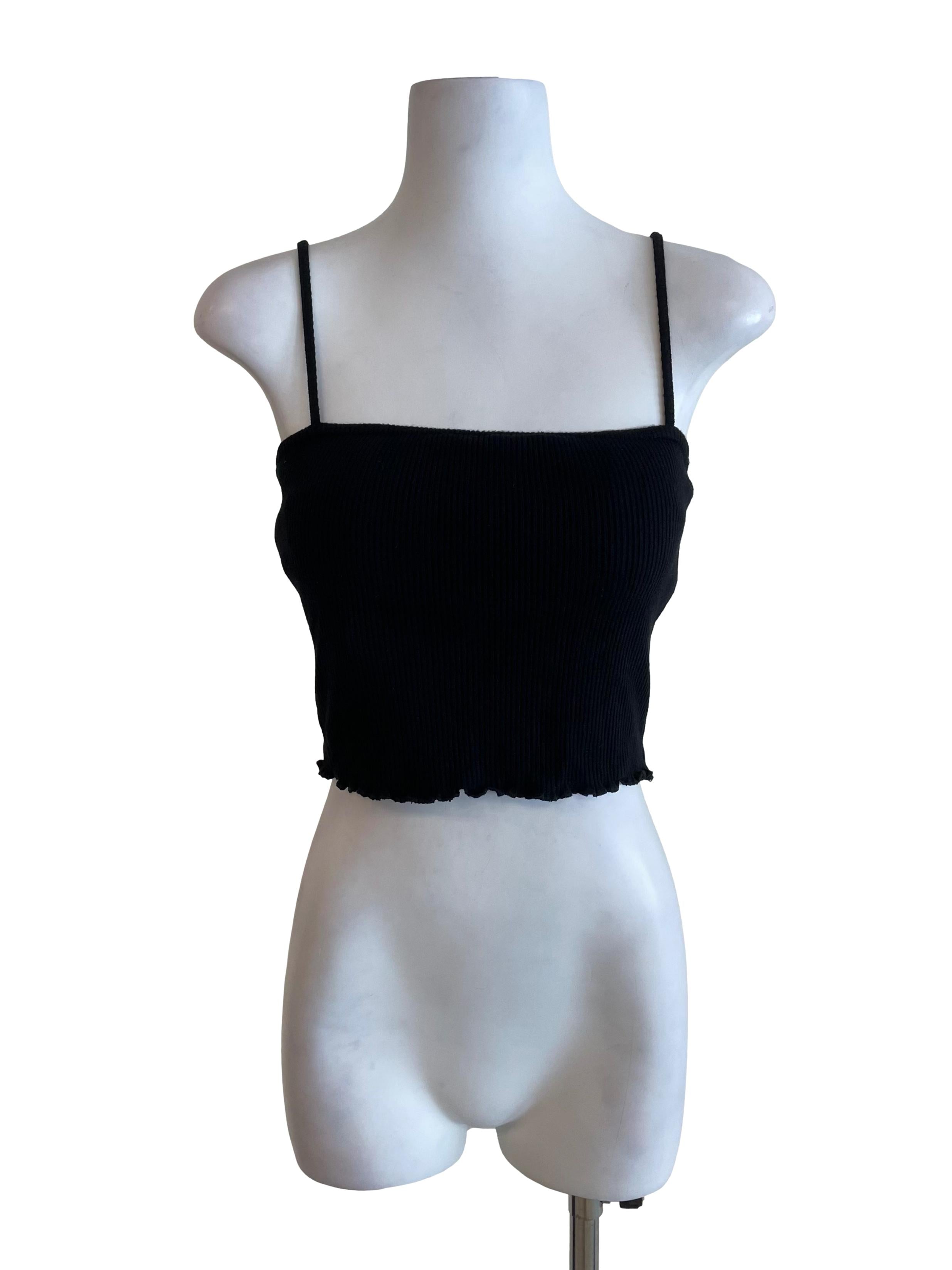 Black Ribbed Wavy Mini Camisole