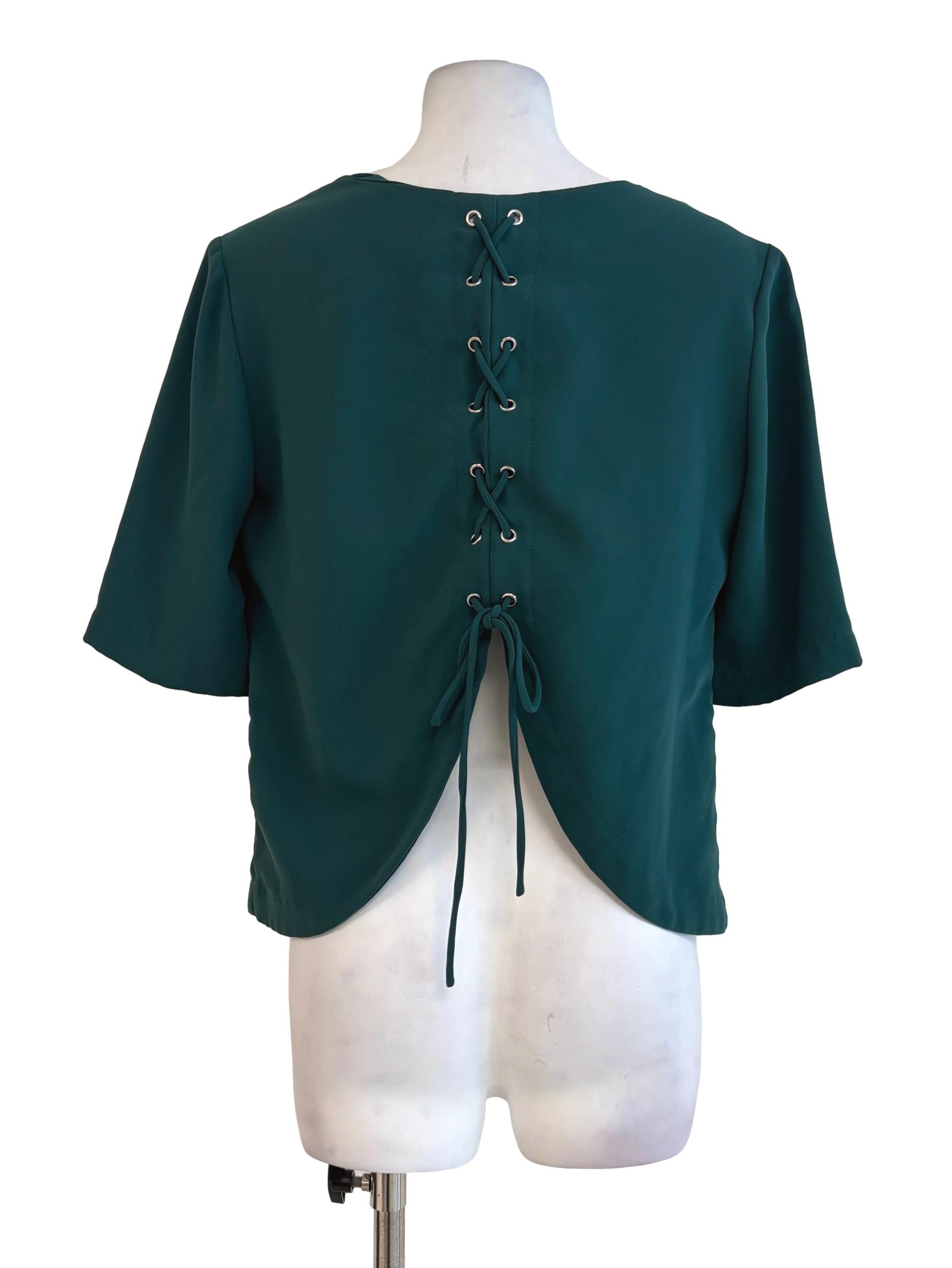 Teal Green Short Sleeve Back Tie Top