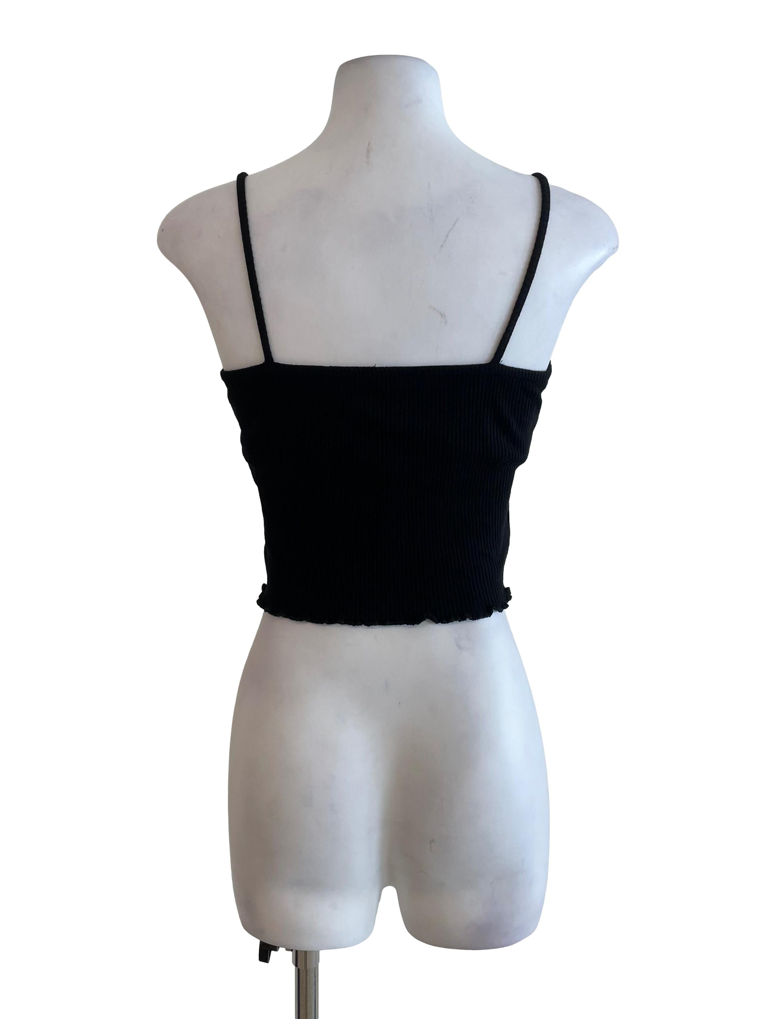 Black Ribbed Wavy Mini Camisole
