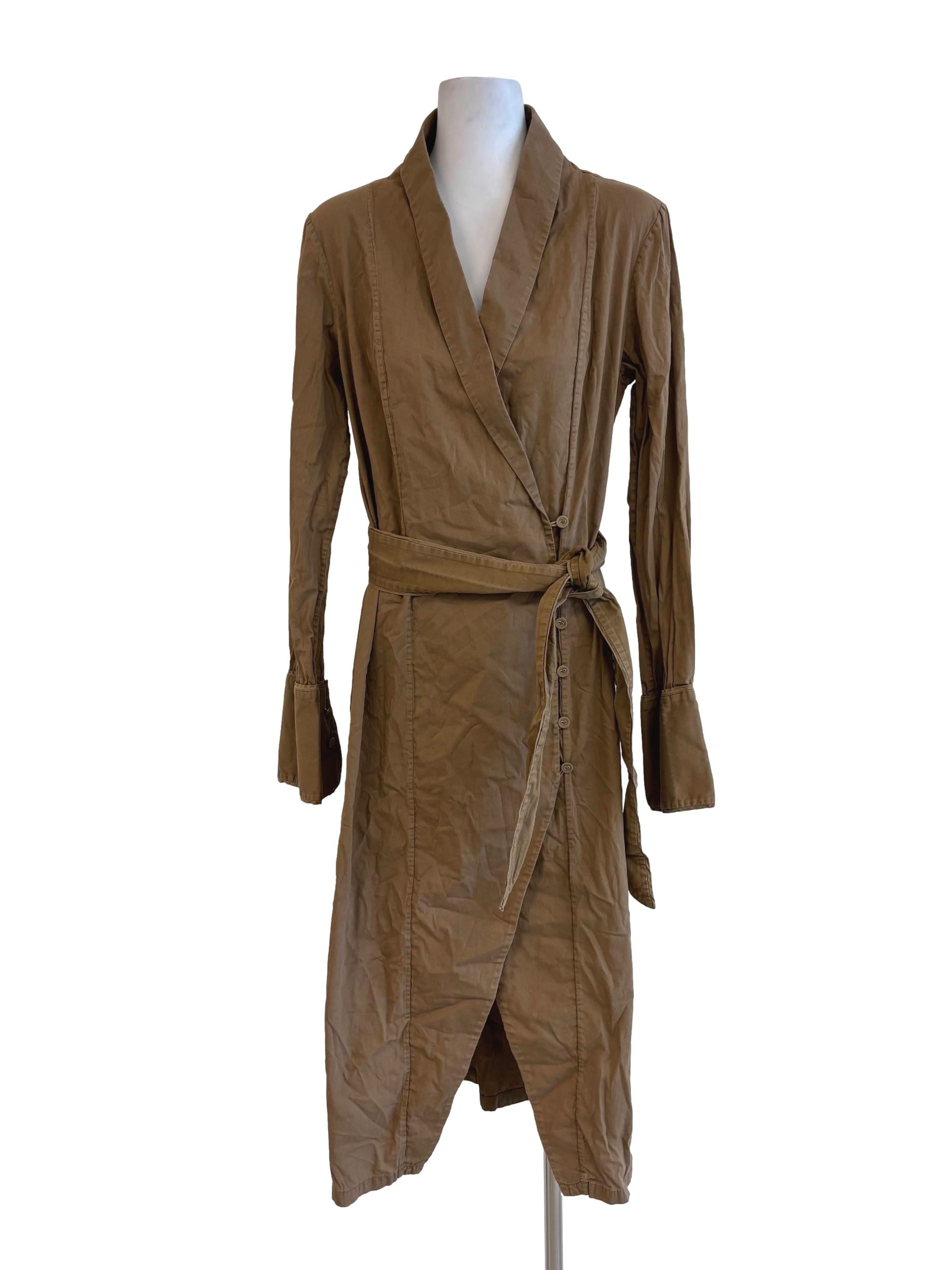 Tan Brown Cotton Surplice Dress