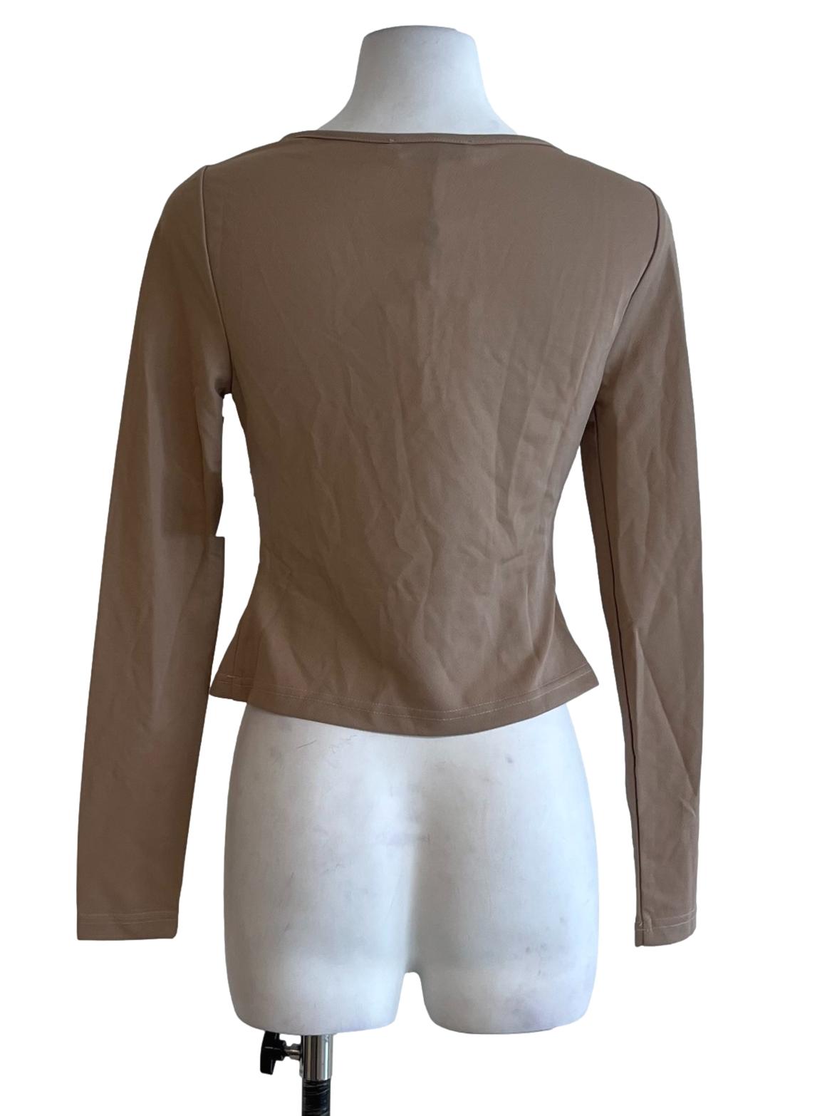 Brown Beige Asymmetrical Neckline Blouse