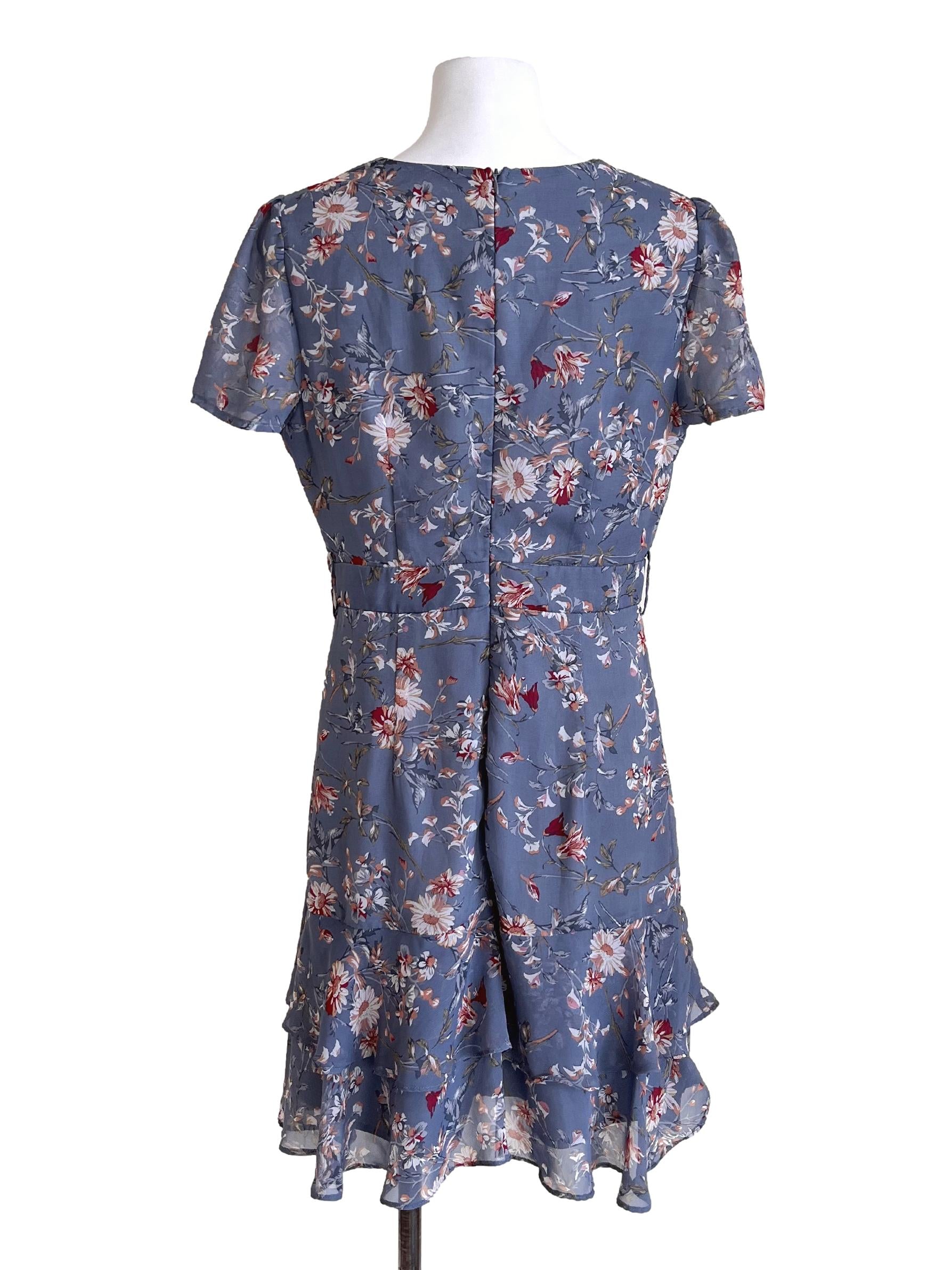 Slate Blue Ruffle Sleeve Wrap Dress