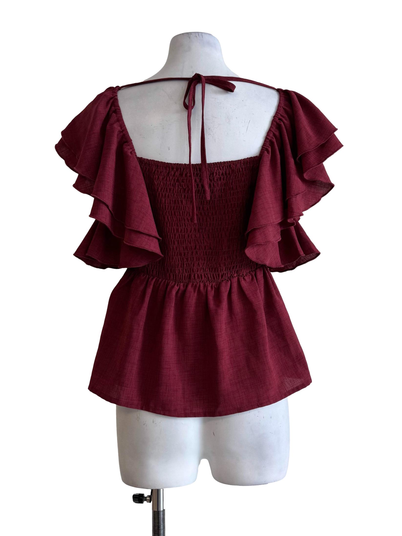 Brick Red Queen Anne Neck Top