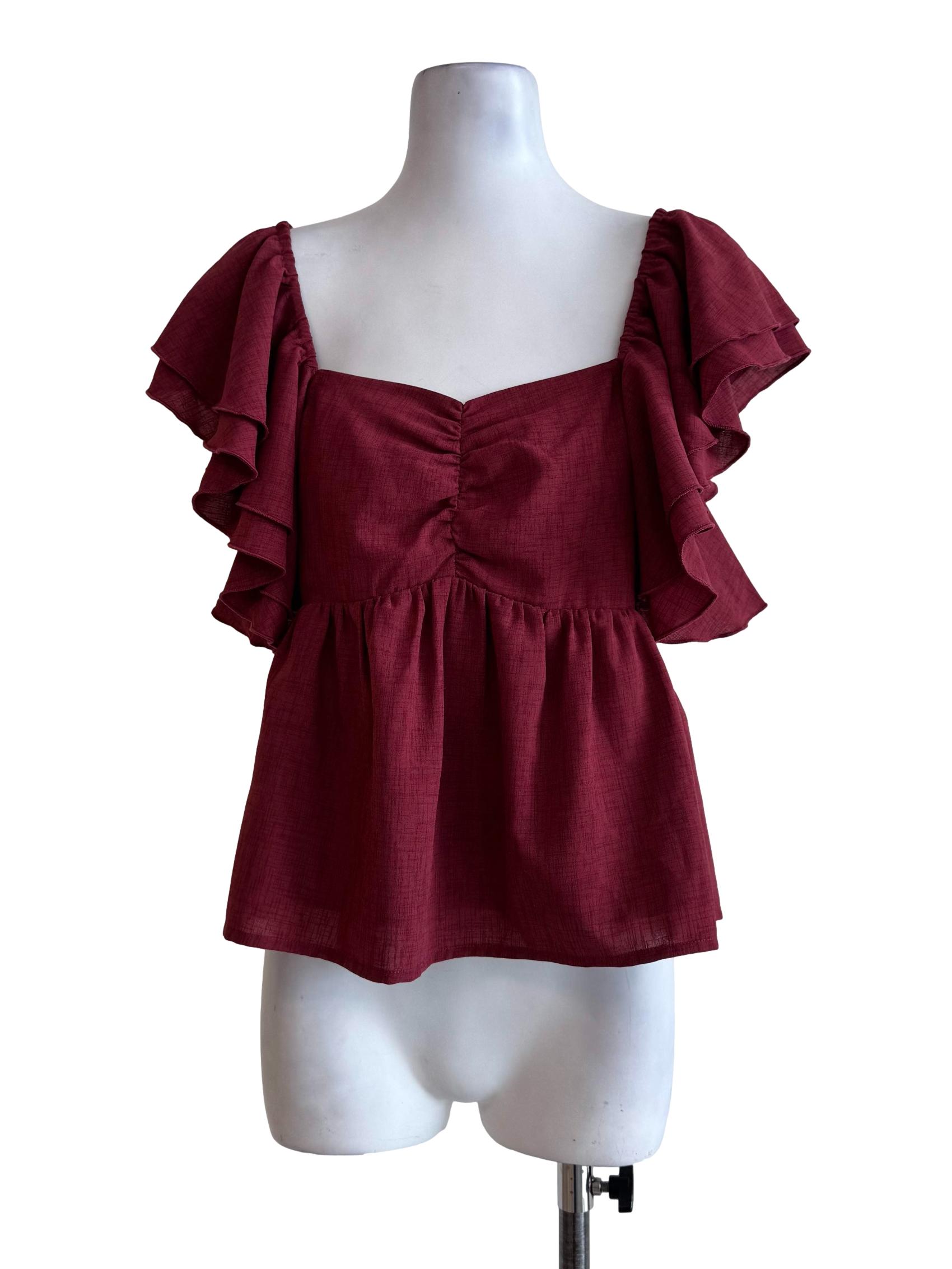 Brick Red Queen Anne Neck Top