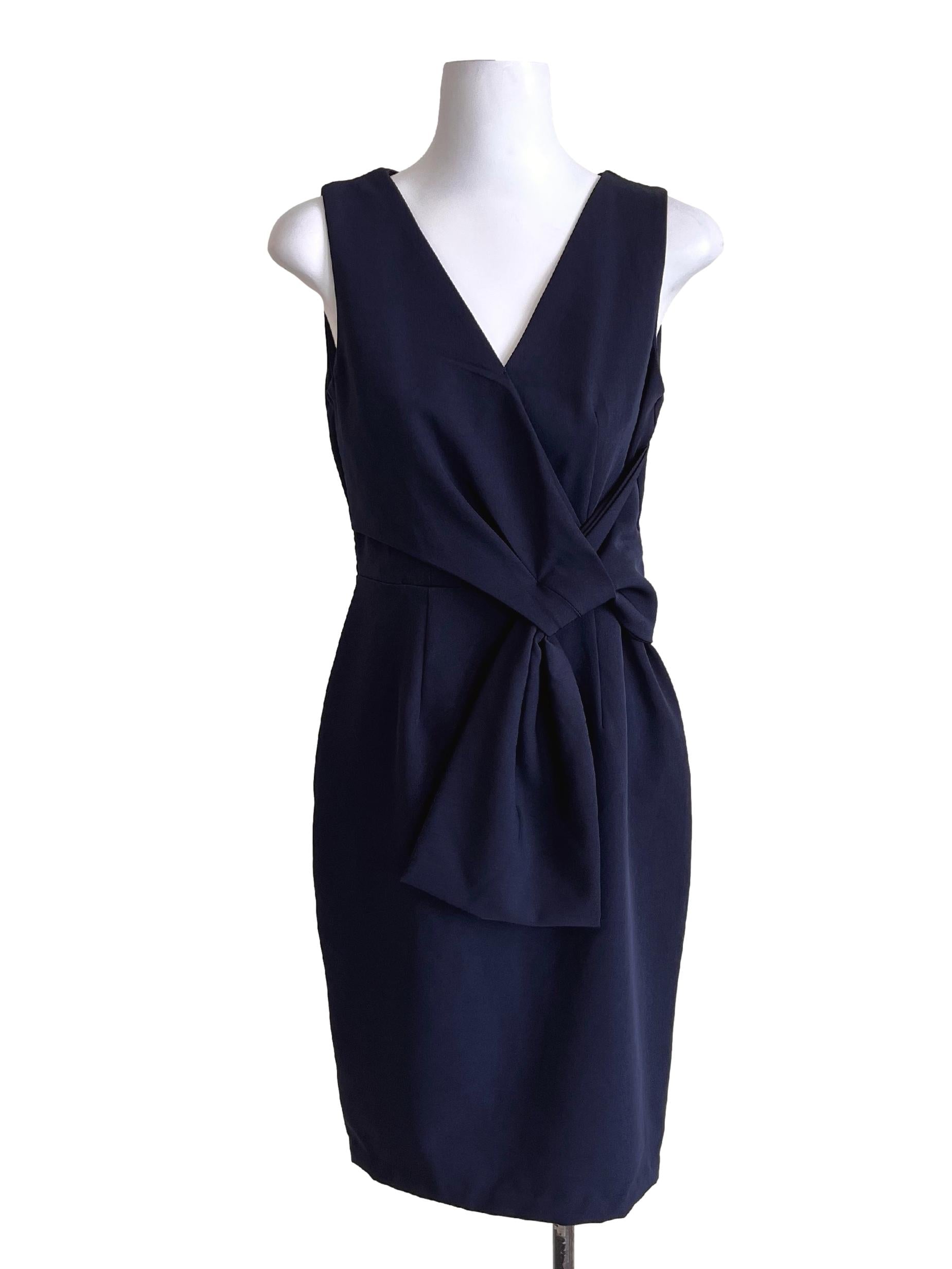 Navy Blue Wrap Tie Ribbon Dress