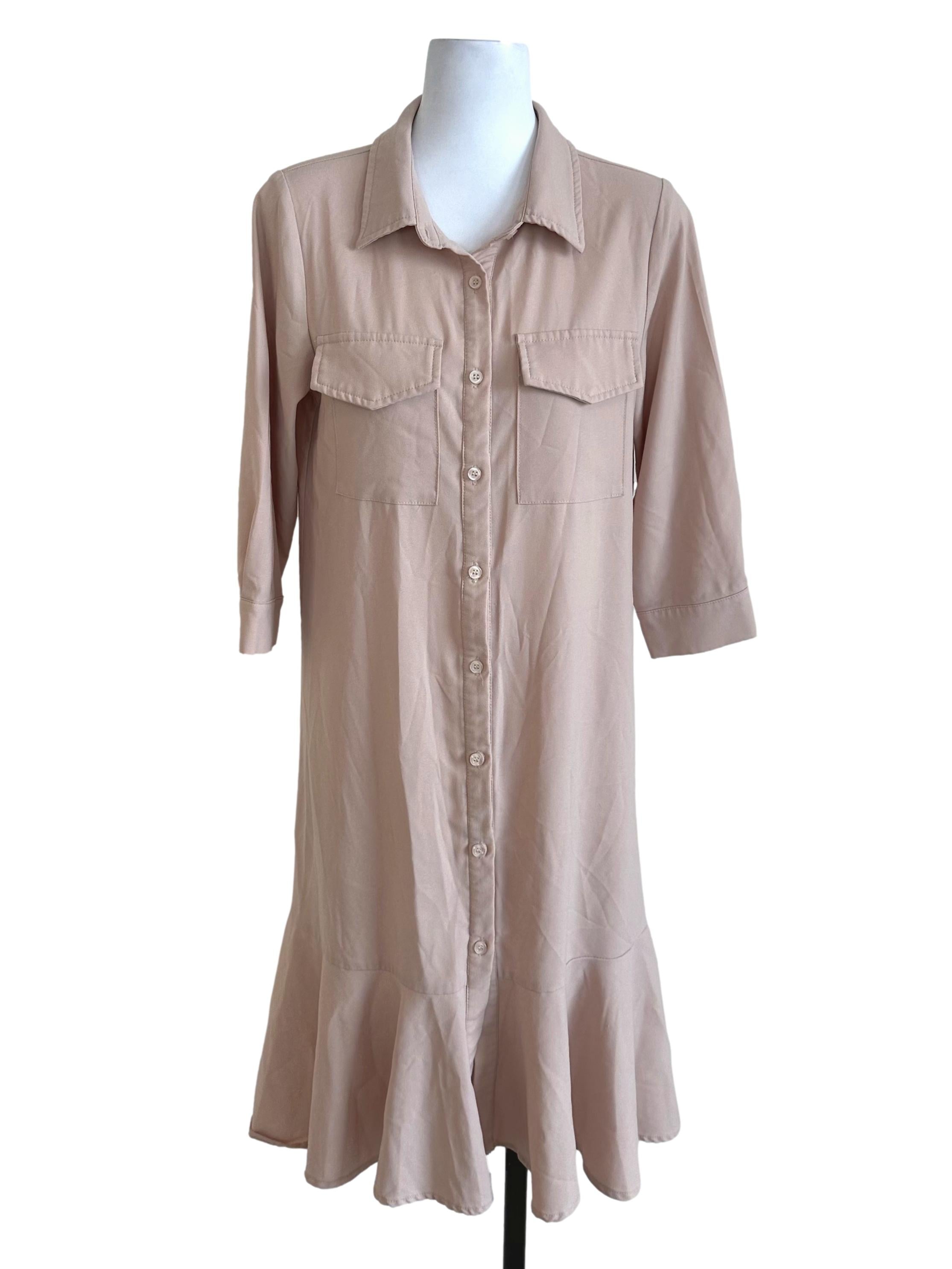 Latte Beige Plain Shirt Dress