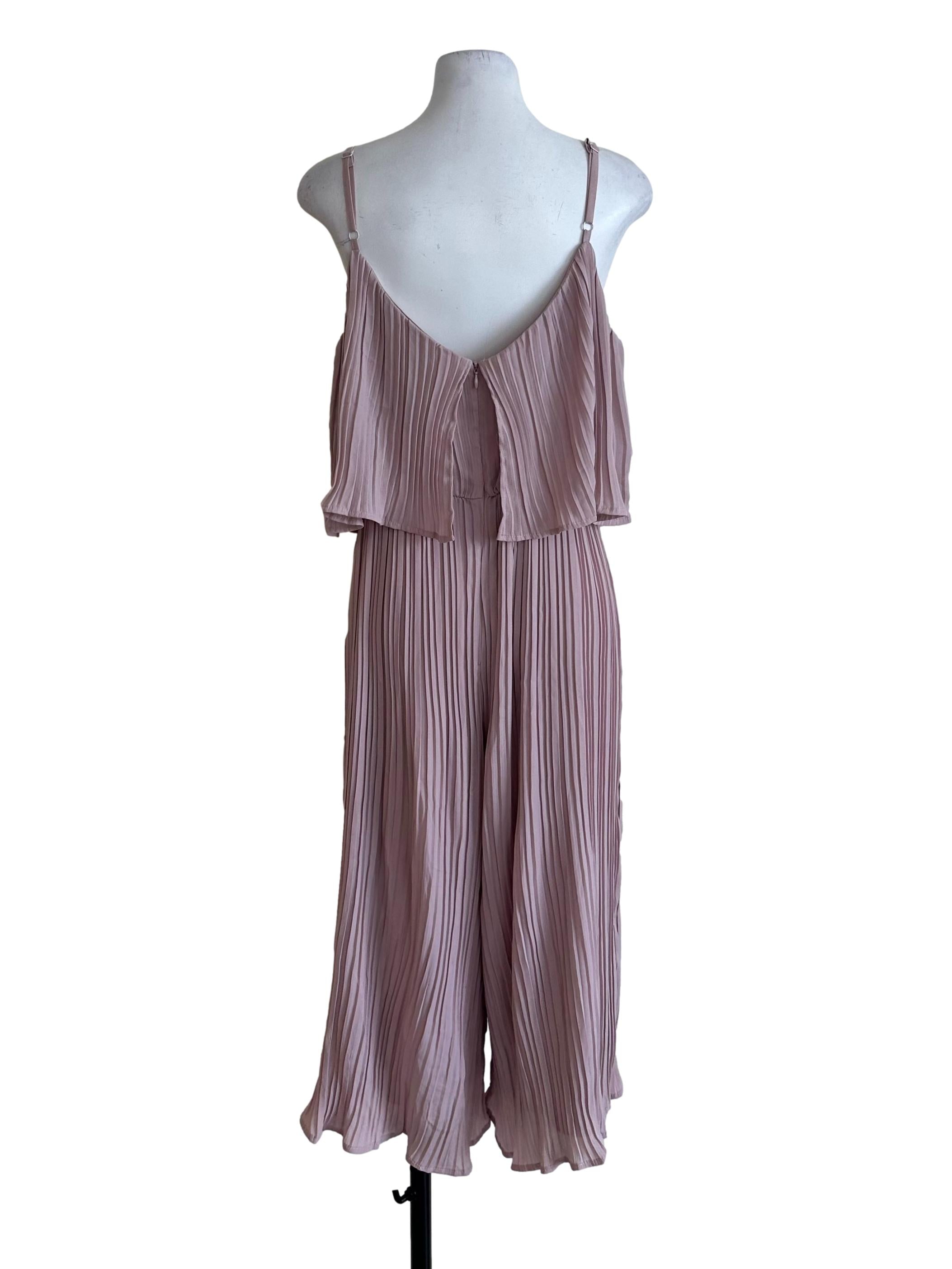Dusty Pink Pleated V Neck Jumpsuit