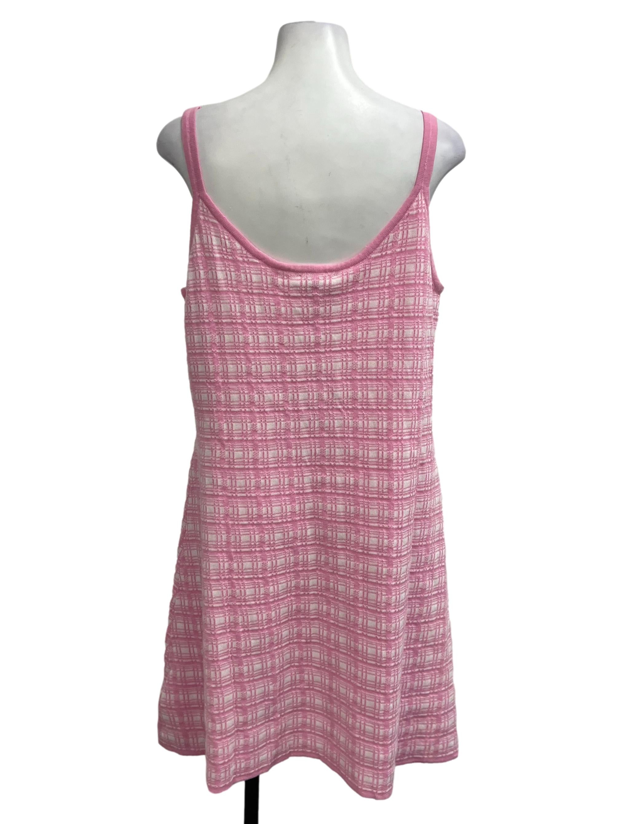 Pink And White Checkered Knit Dress
