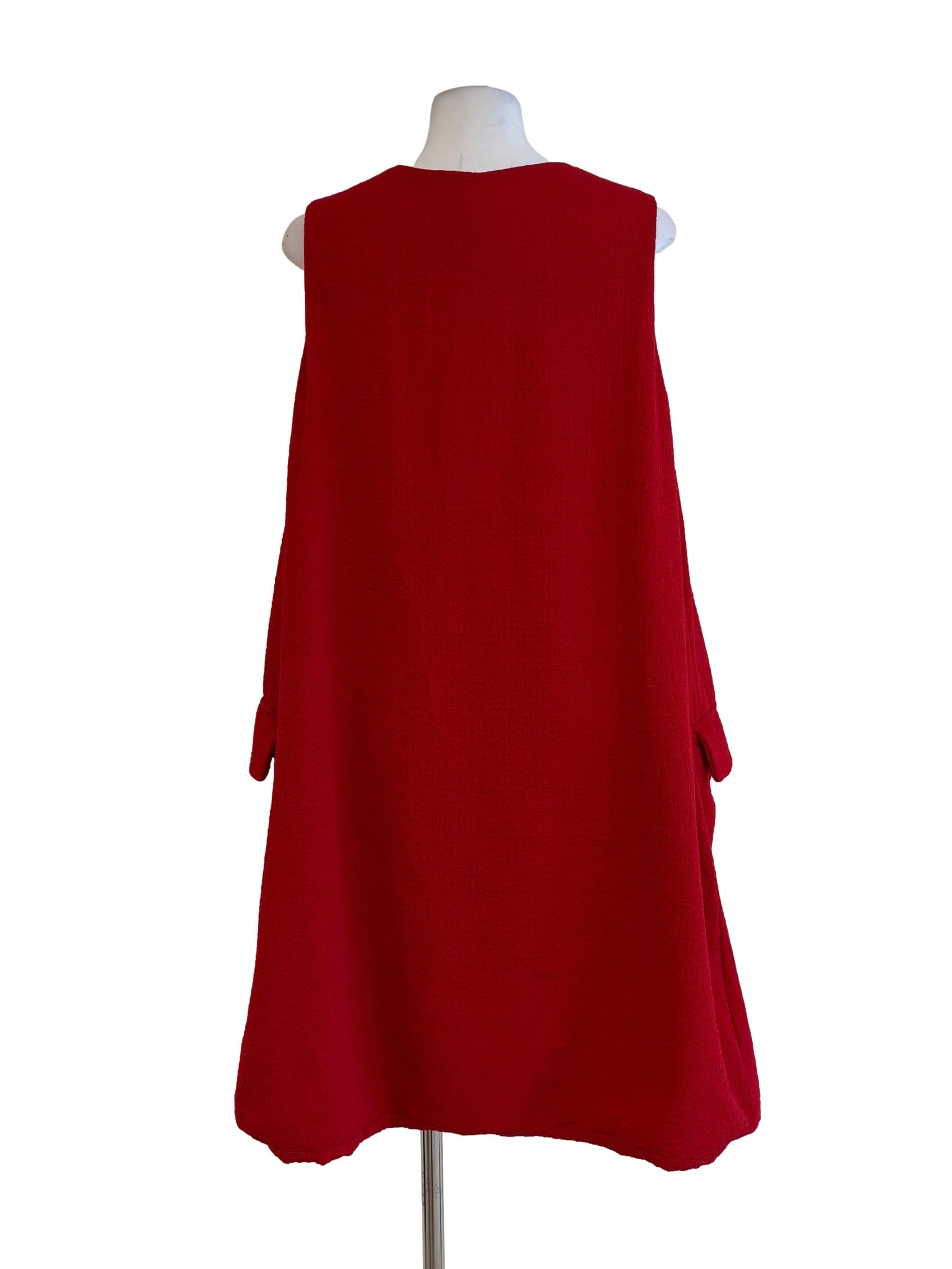 Red V-Neck Sleeveless Tent Dress