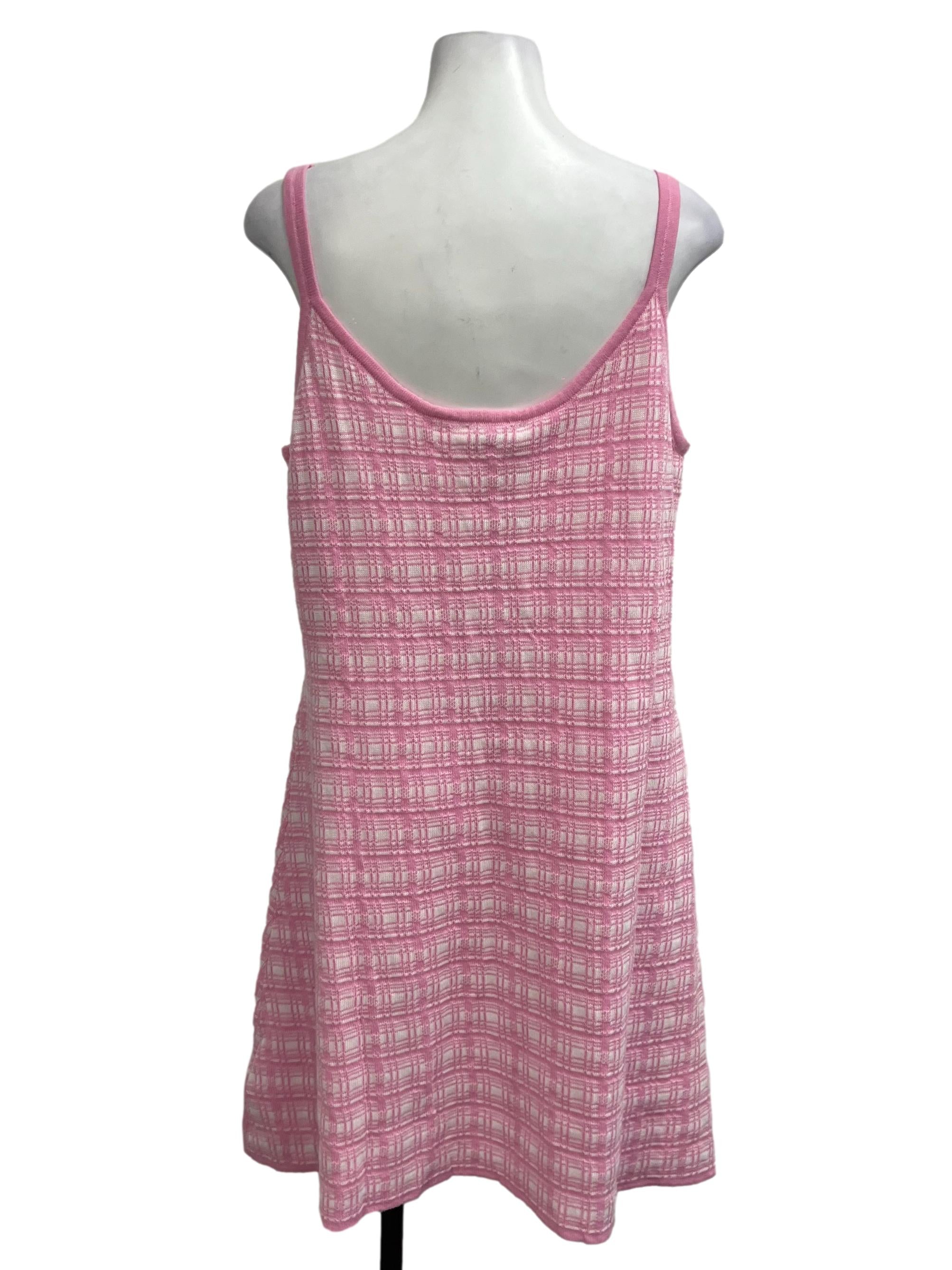 Pink And White Checkered Knit Dress