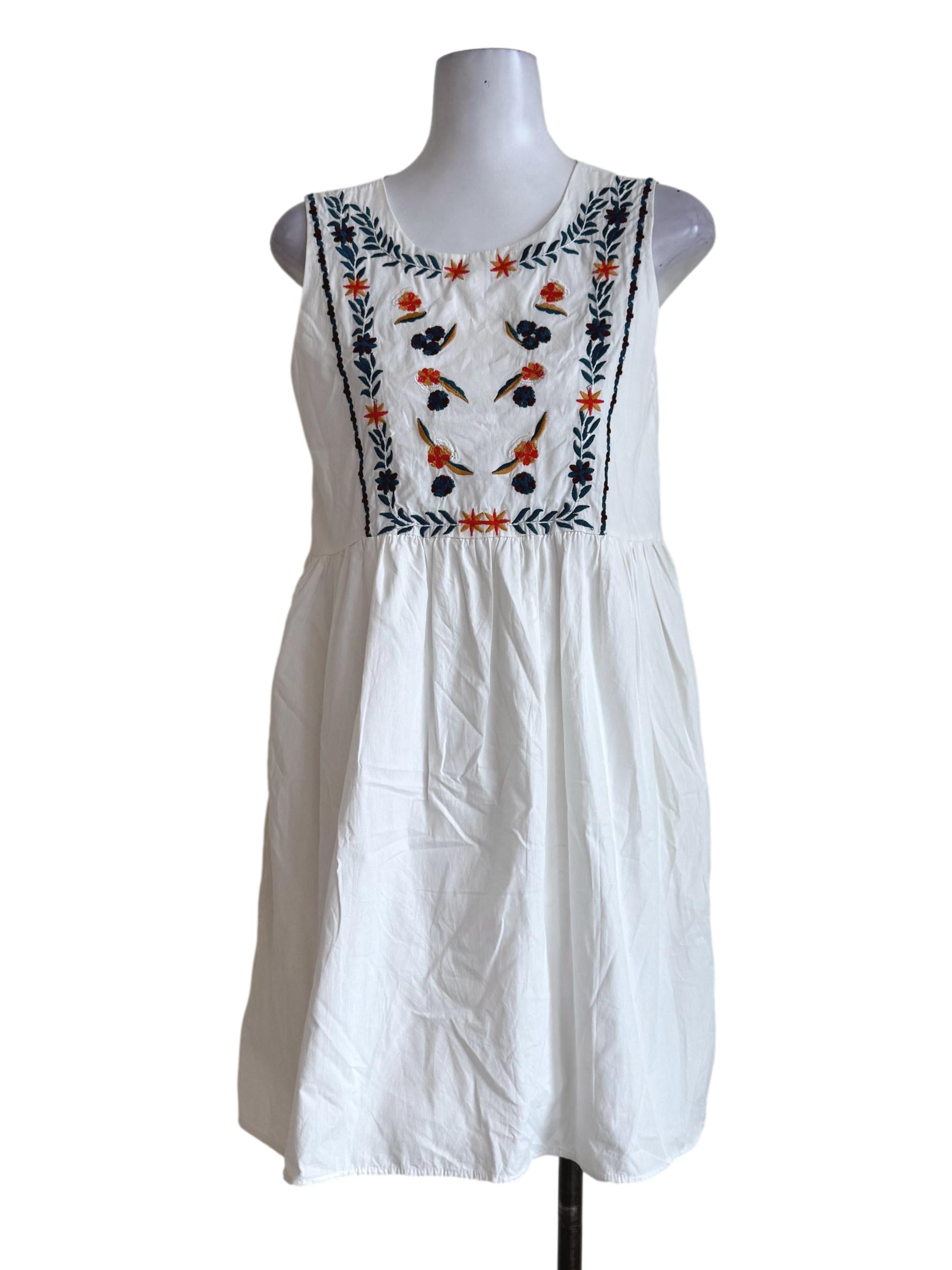 Off White Embroidery Chest Area Sleeveless Dress