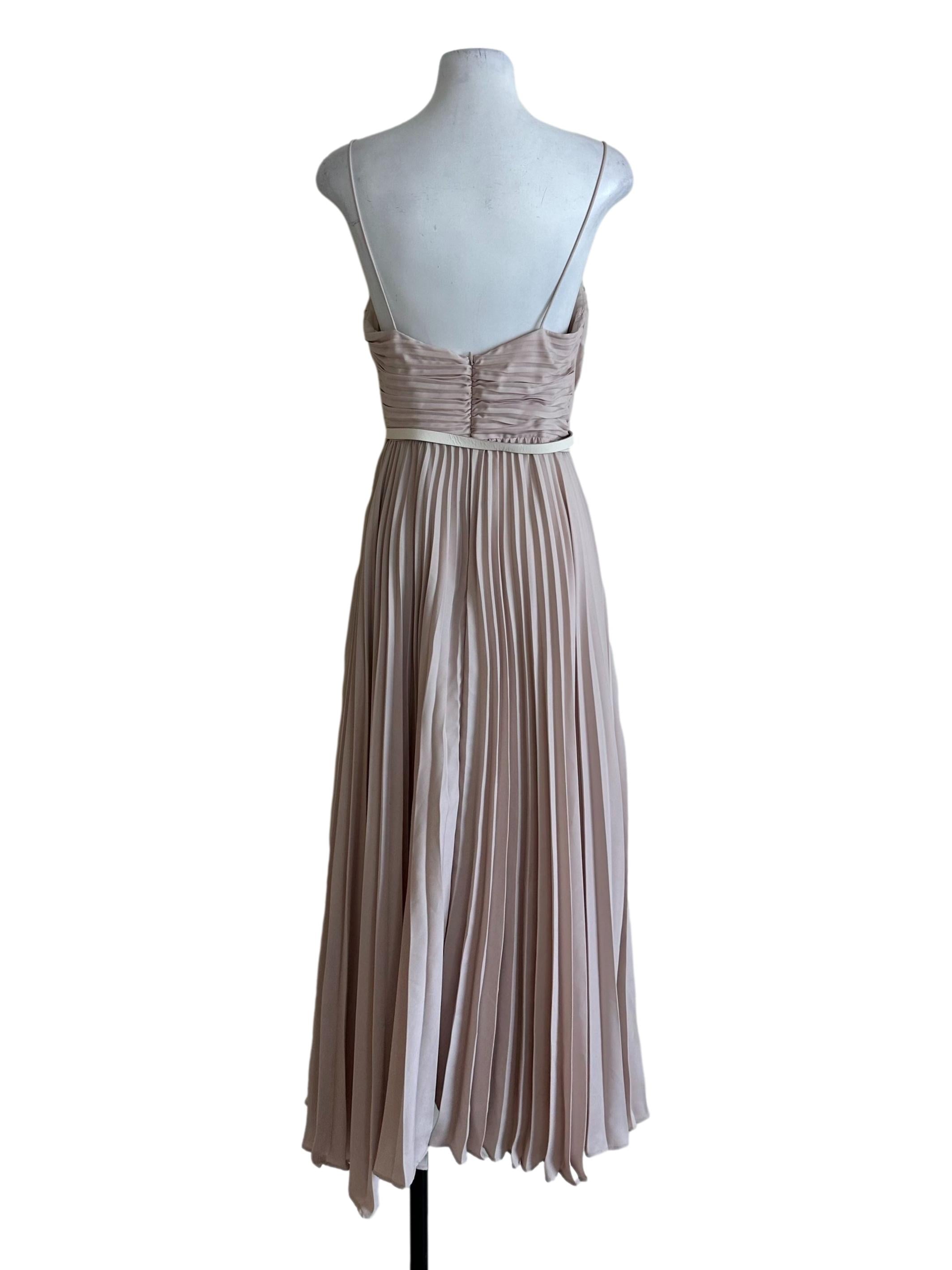 Sepia Beige Pleated Belt Strap Dress