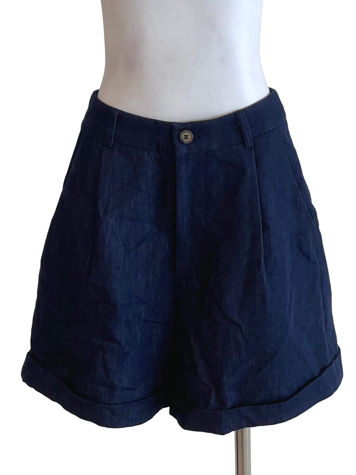 Indigo Cuffed Pleated Shorts
