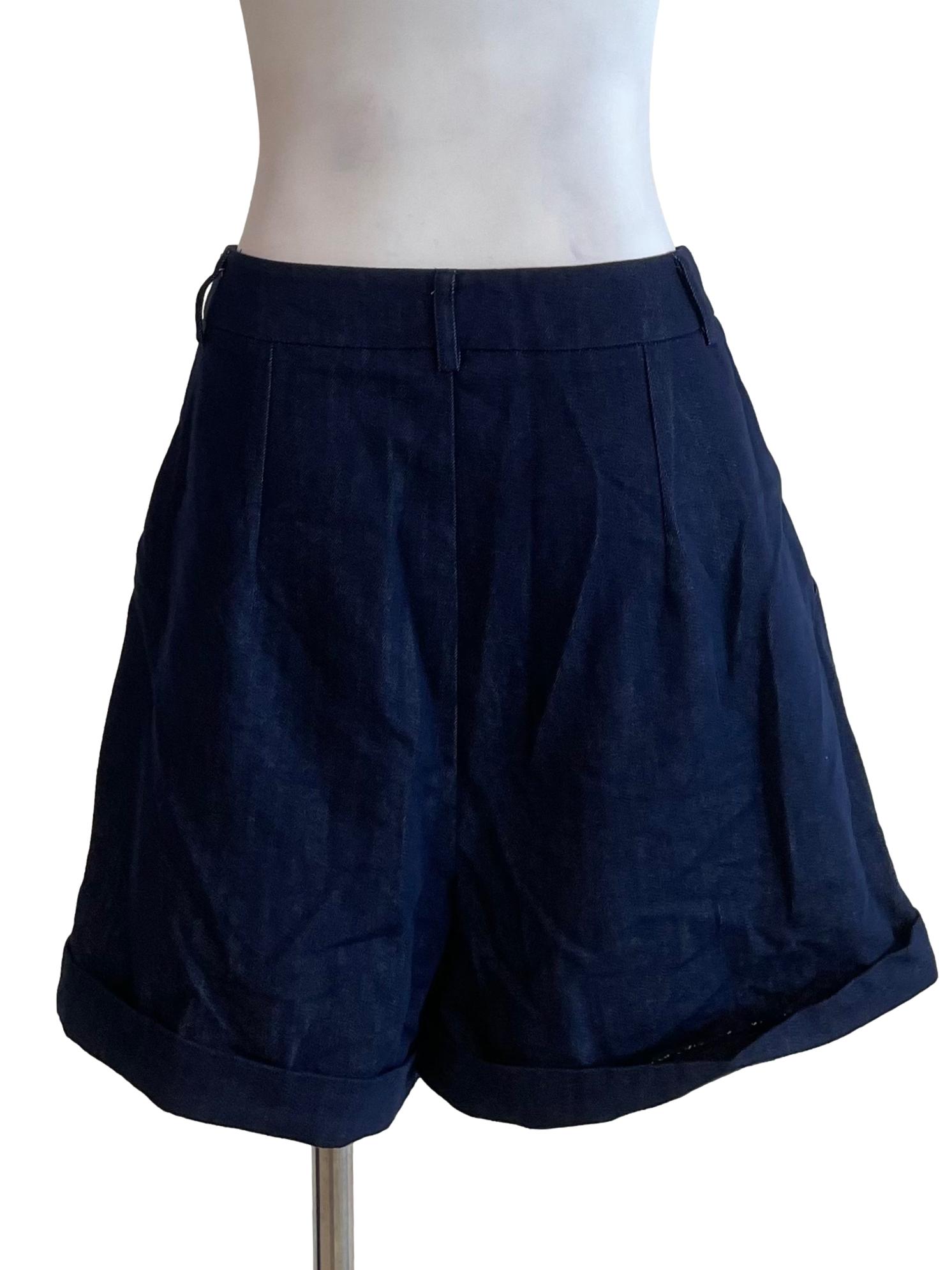 Indigo Cuffed Pleated Shorts
