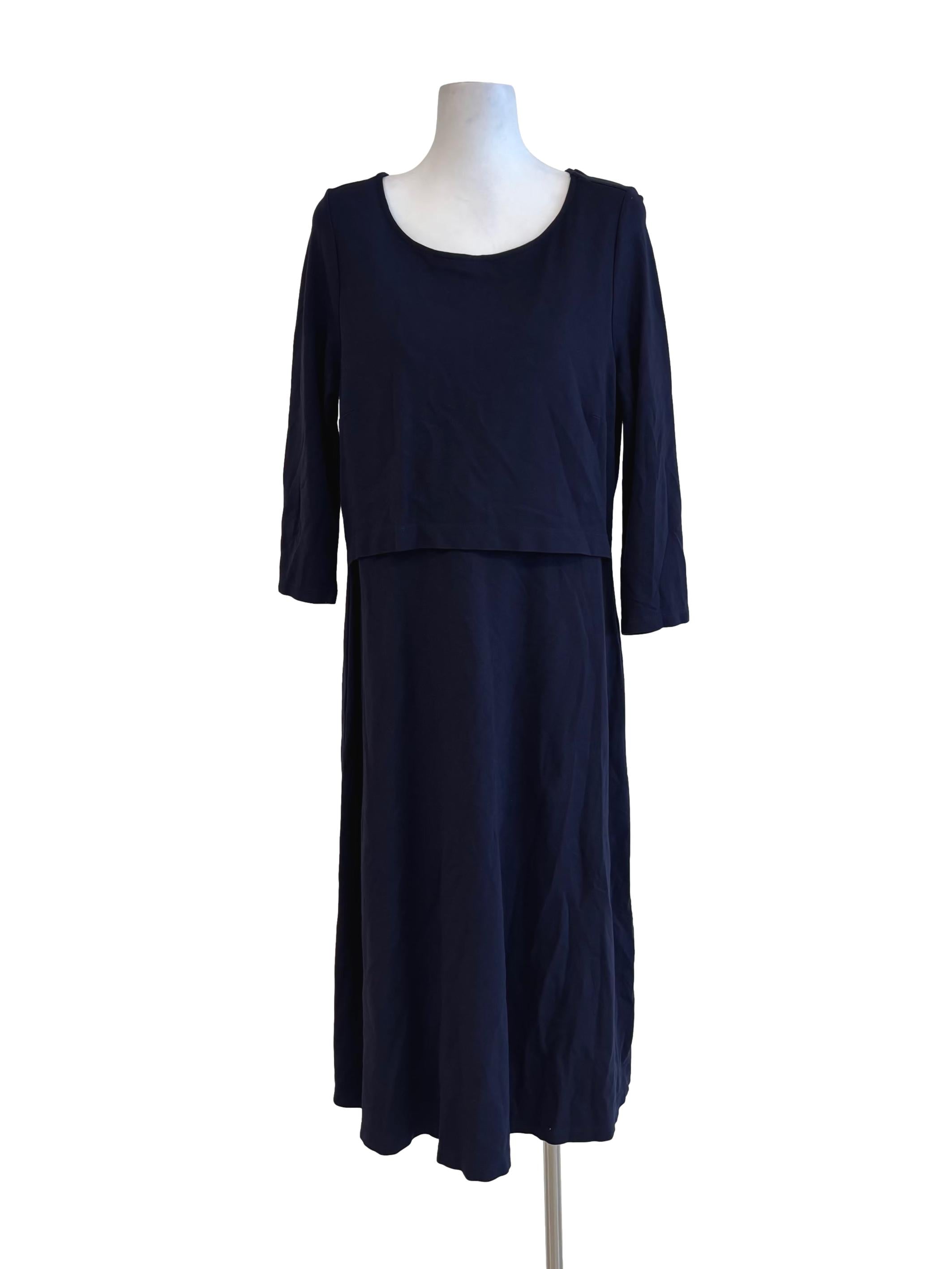 Navy Blue Long Sleeve Scoop Neck Shift Dress