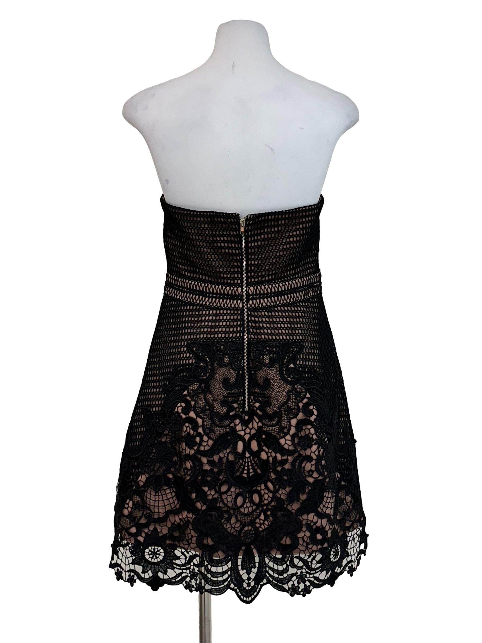 Black Lace Pattern Strapless Dress