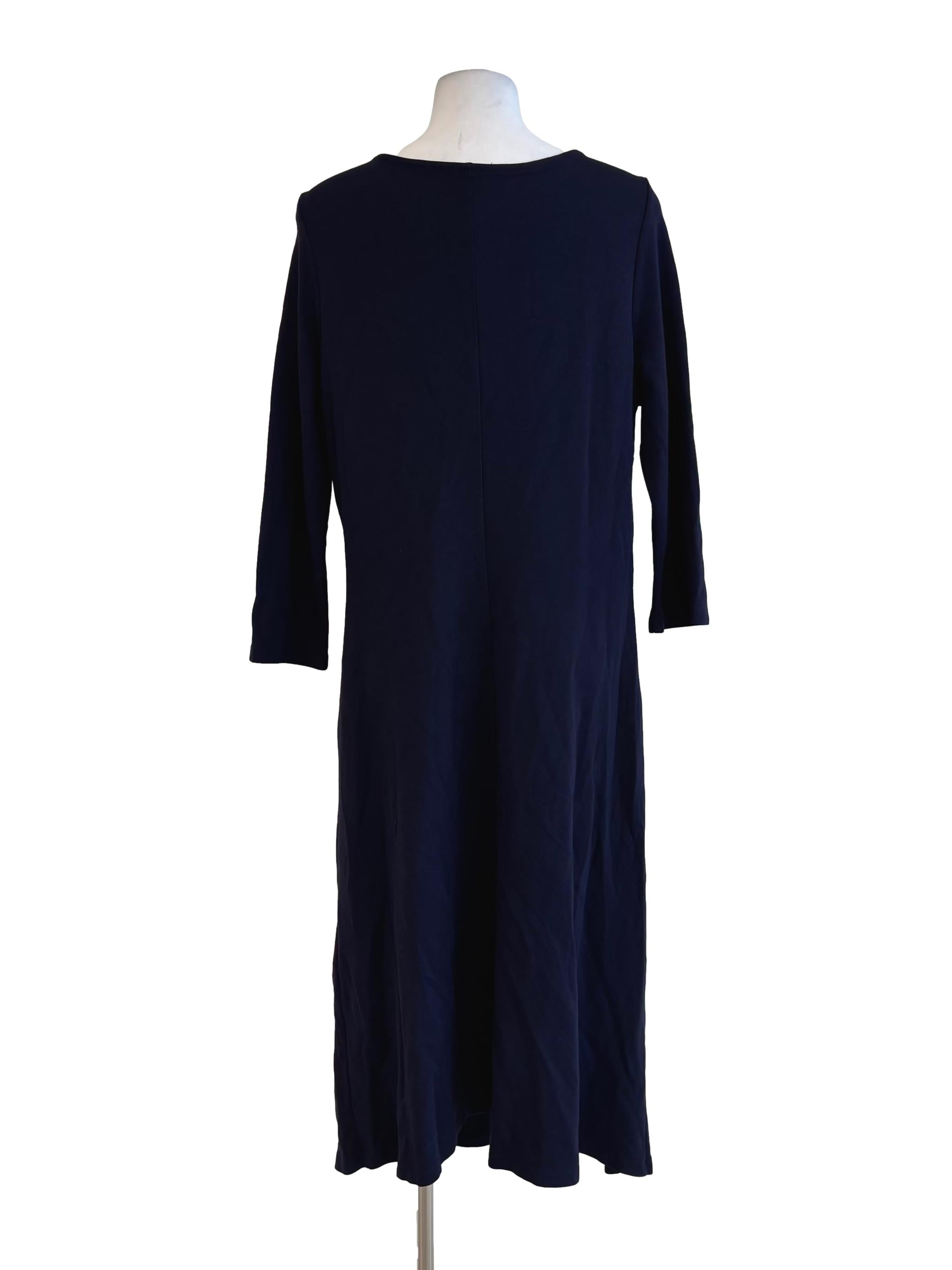 Navy Blue Long Sleeve Scoop Neck Shift Dress