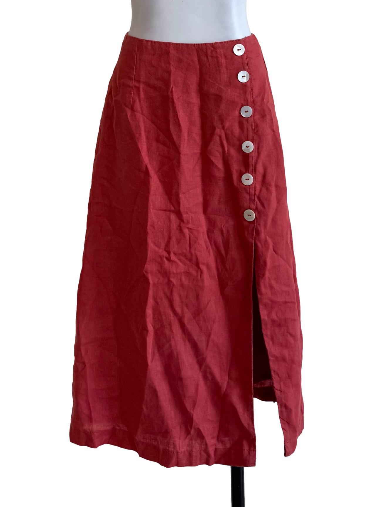 Blood Orange Side Slit A-Line Skirt