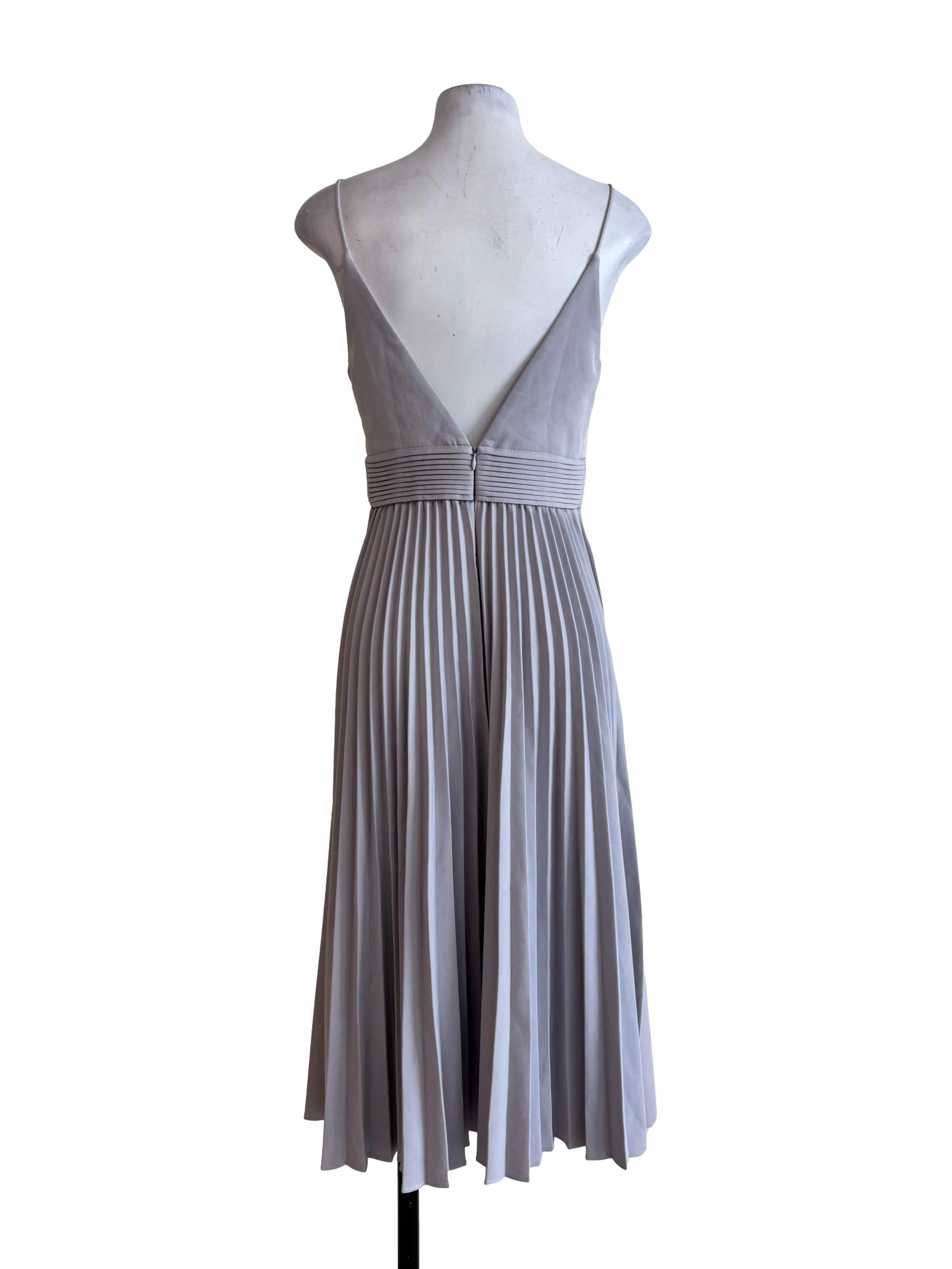 Smoke Grey Pleated Padded Dress