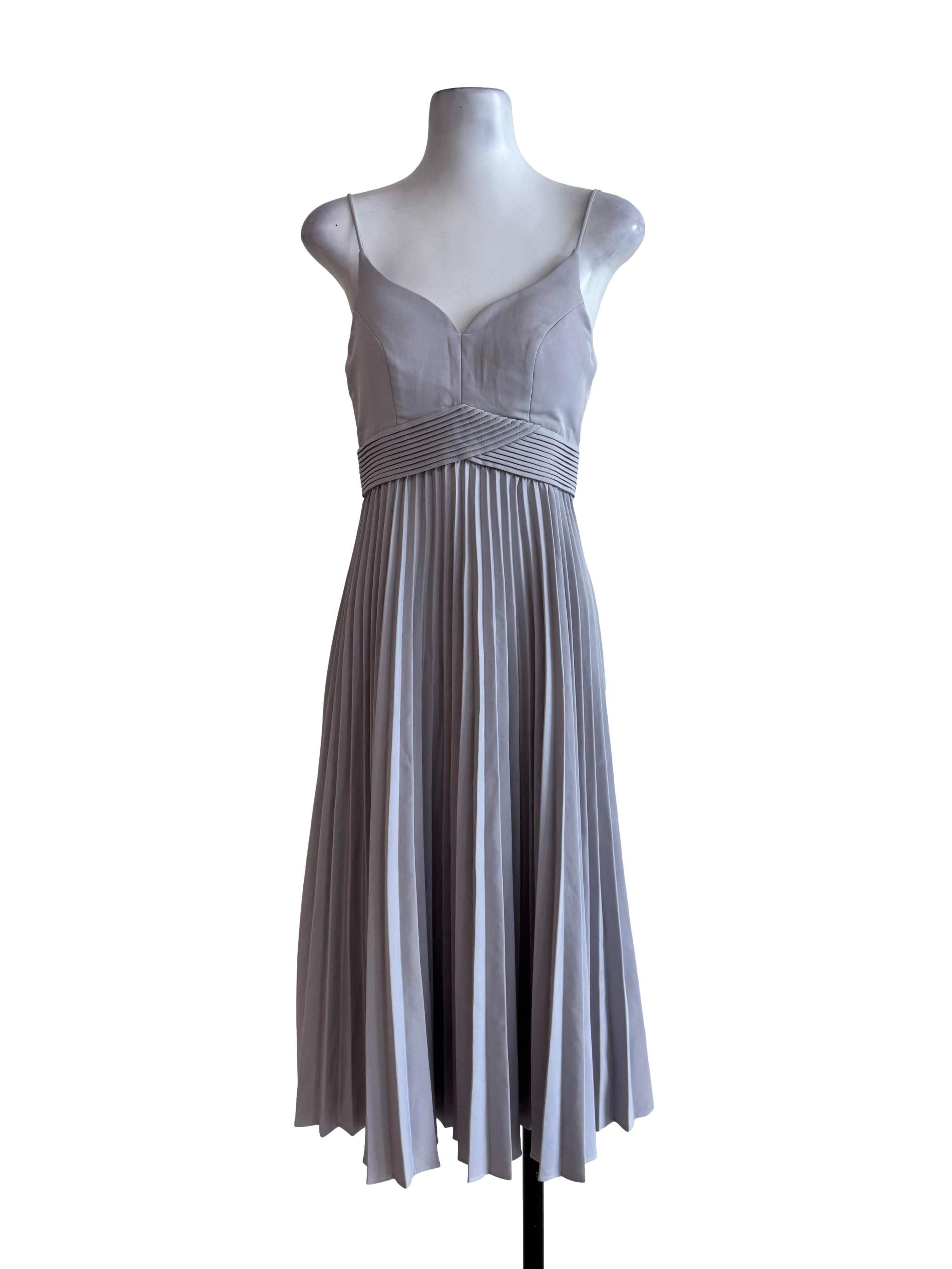 Smoke Grey Pleated Padded Dress
